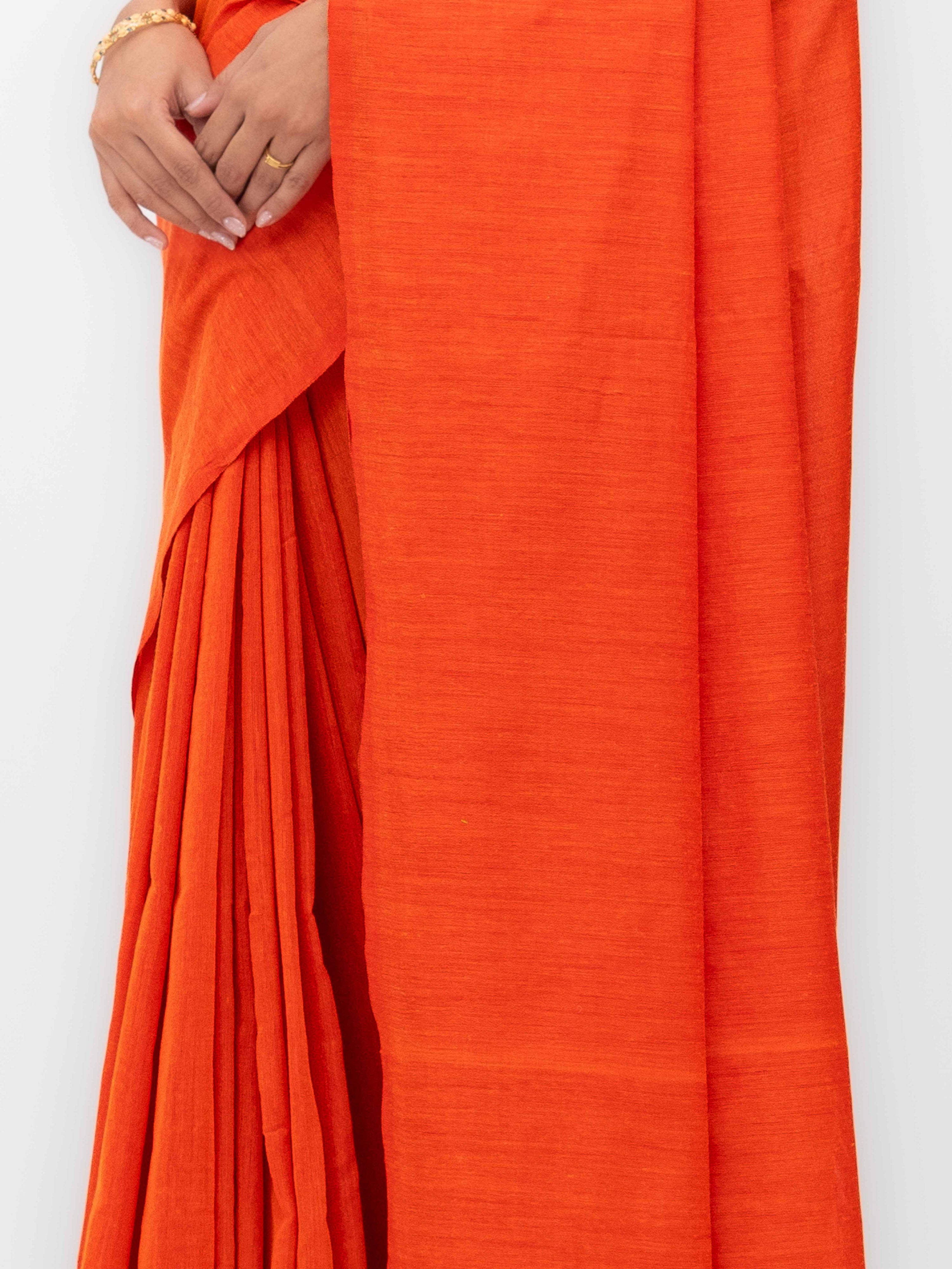 Orange Khadi Cotton Saree