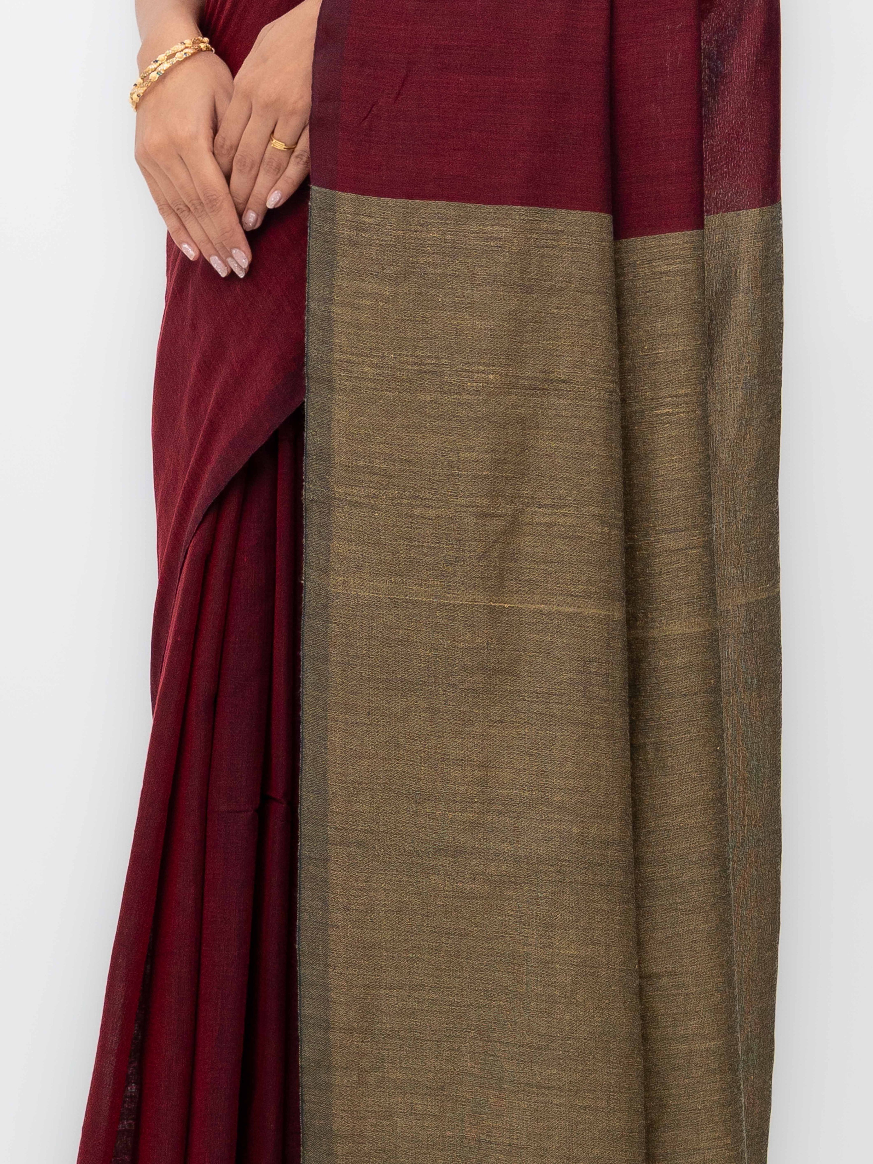 Maroon & Beige Khadi Cotton Saree