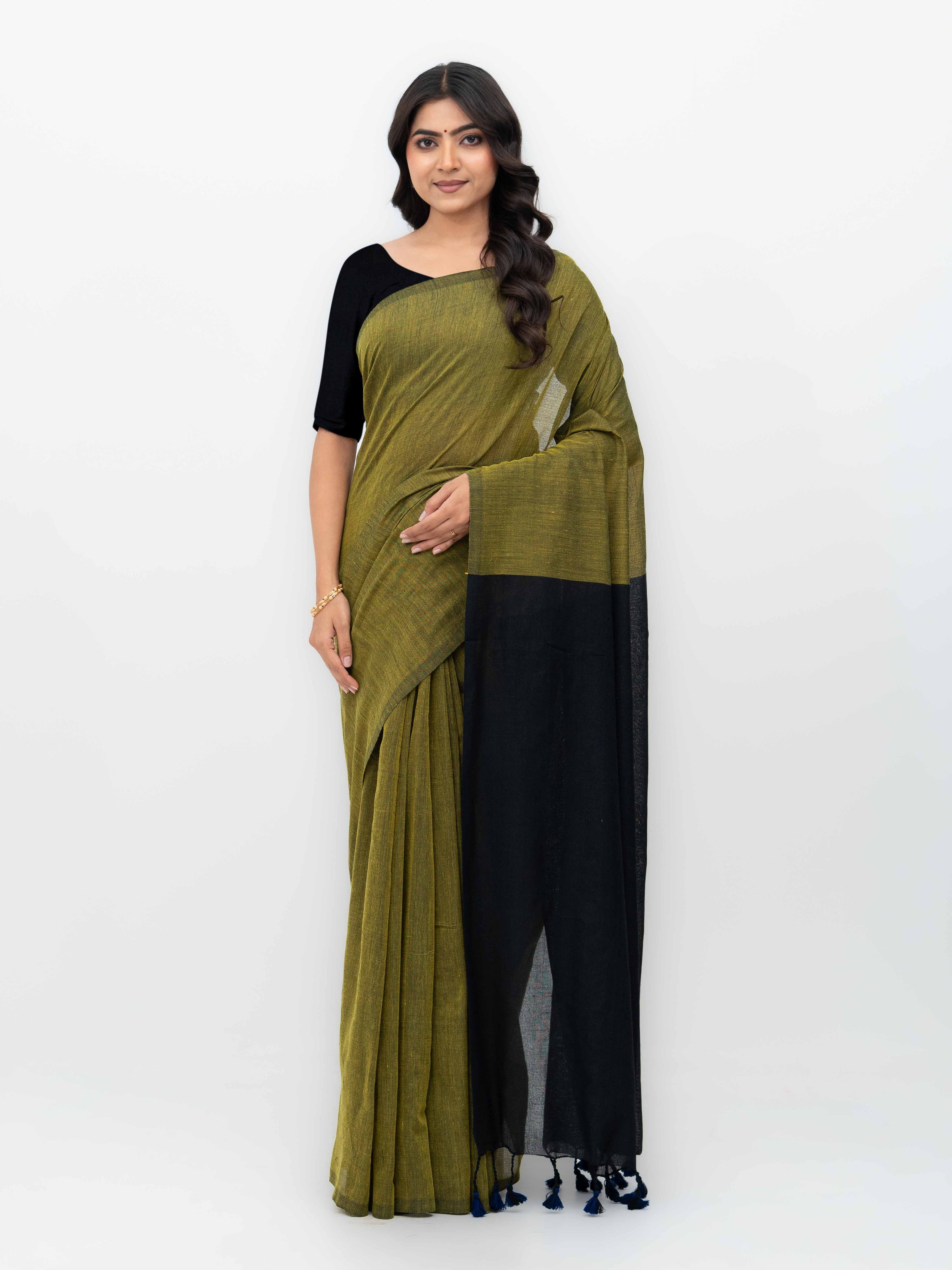 Green&Black Khadi Cotton Saree