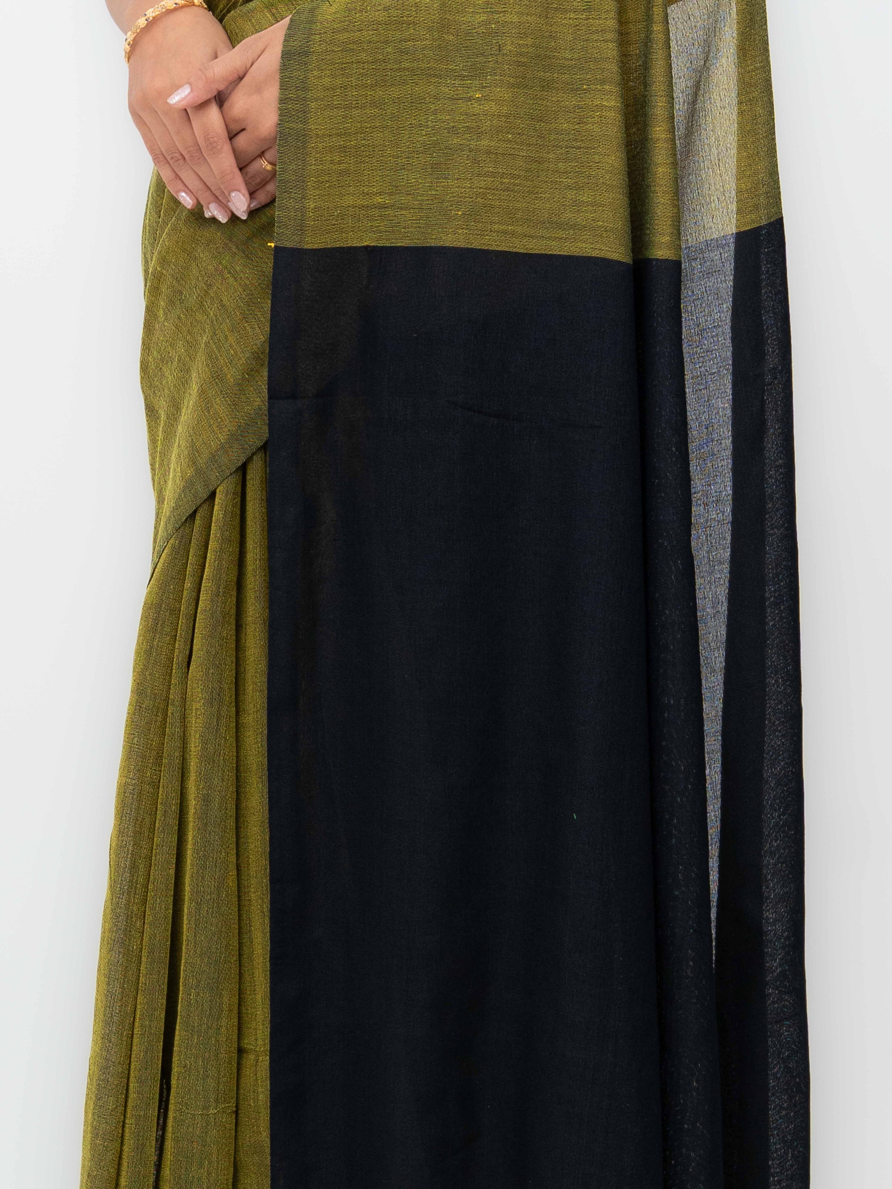 Green&Black Khadi Cotton Saree