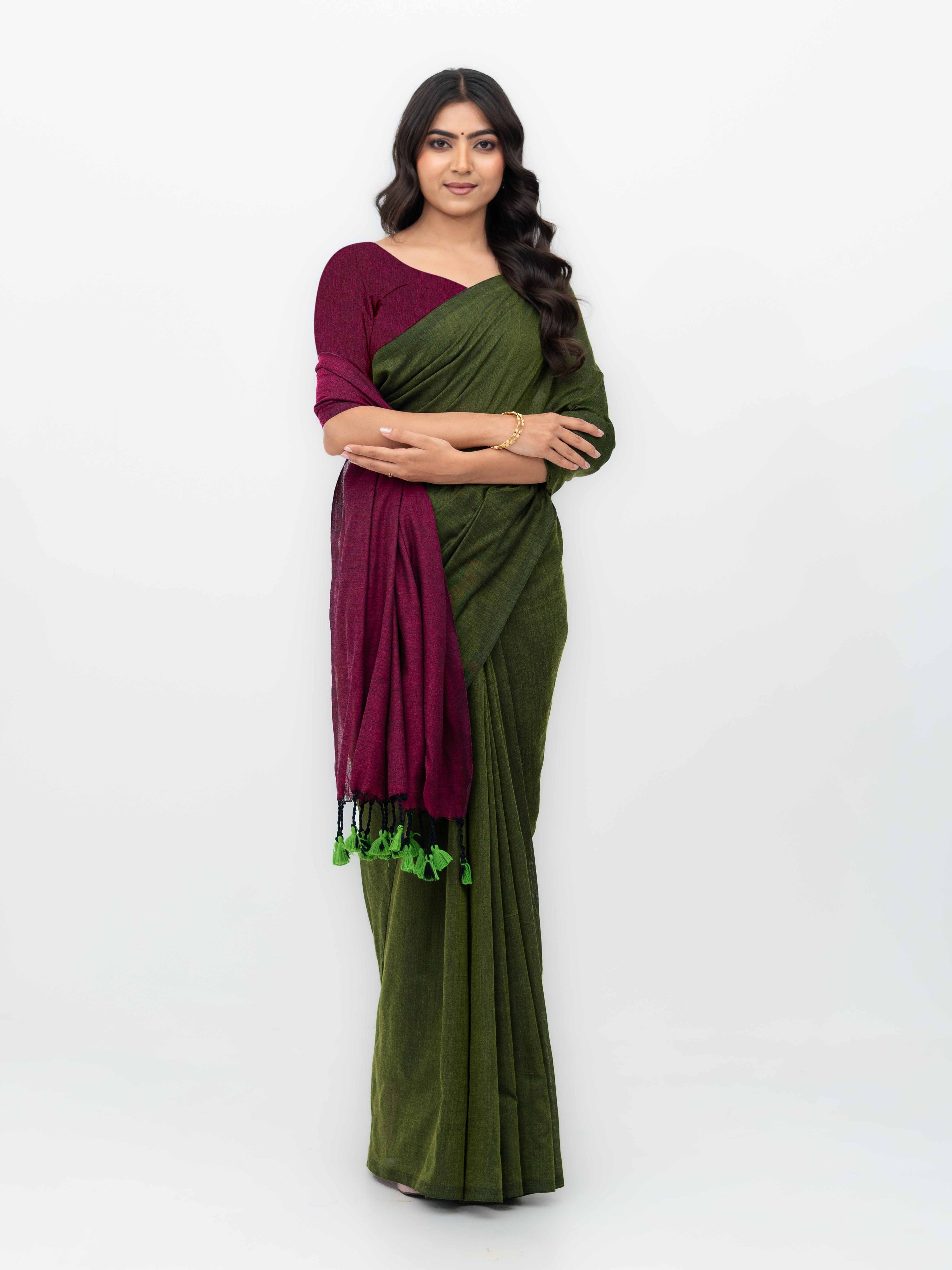 Green & Pink Khadi Cotton Saree