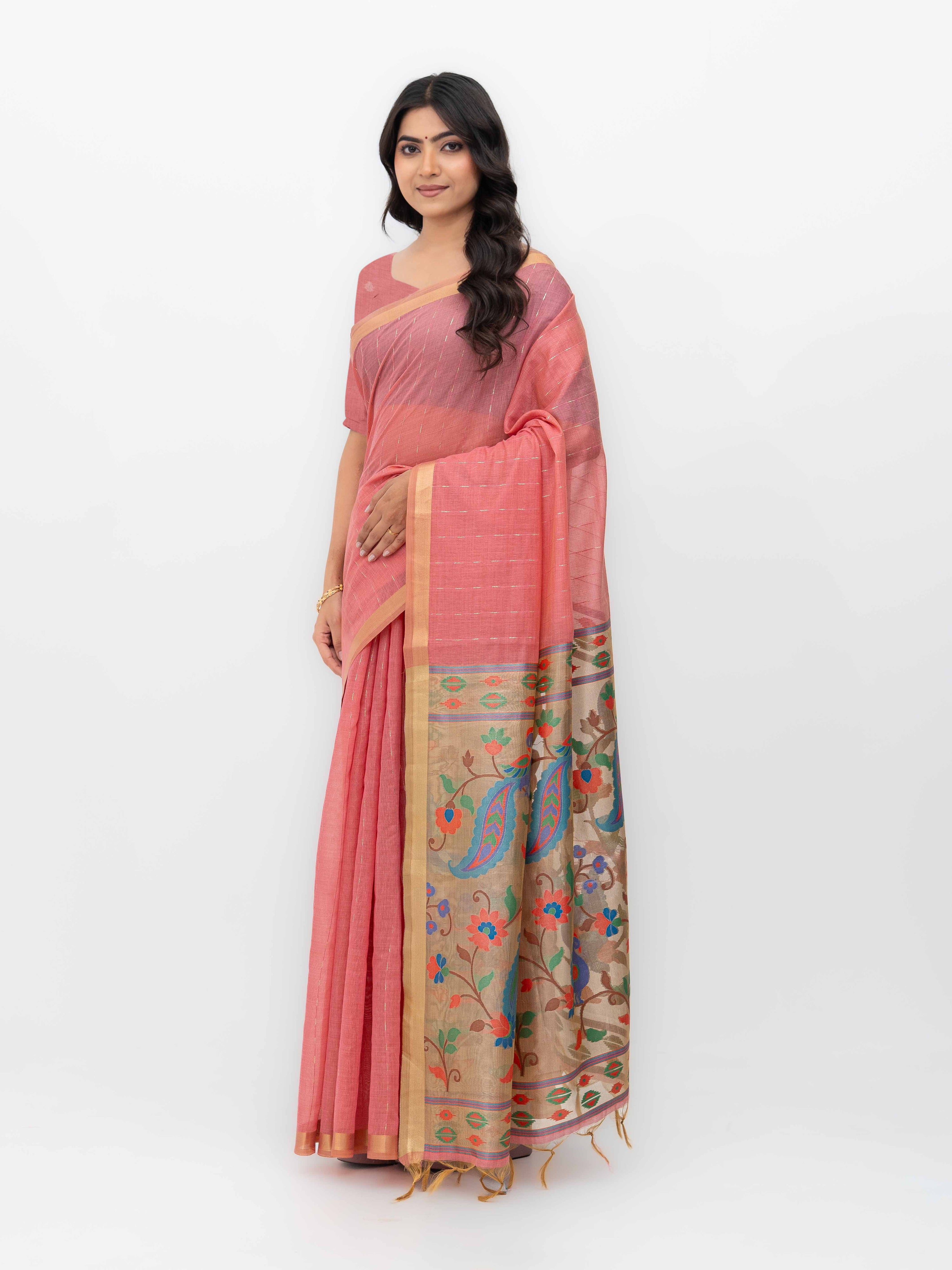 Peach Tissue Silk Saree