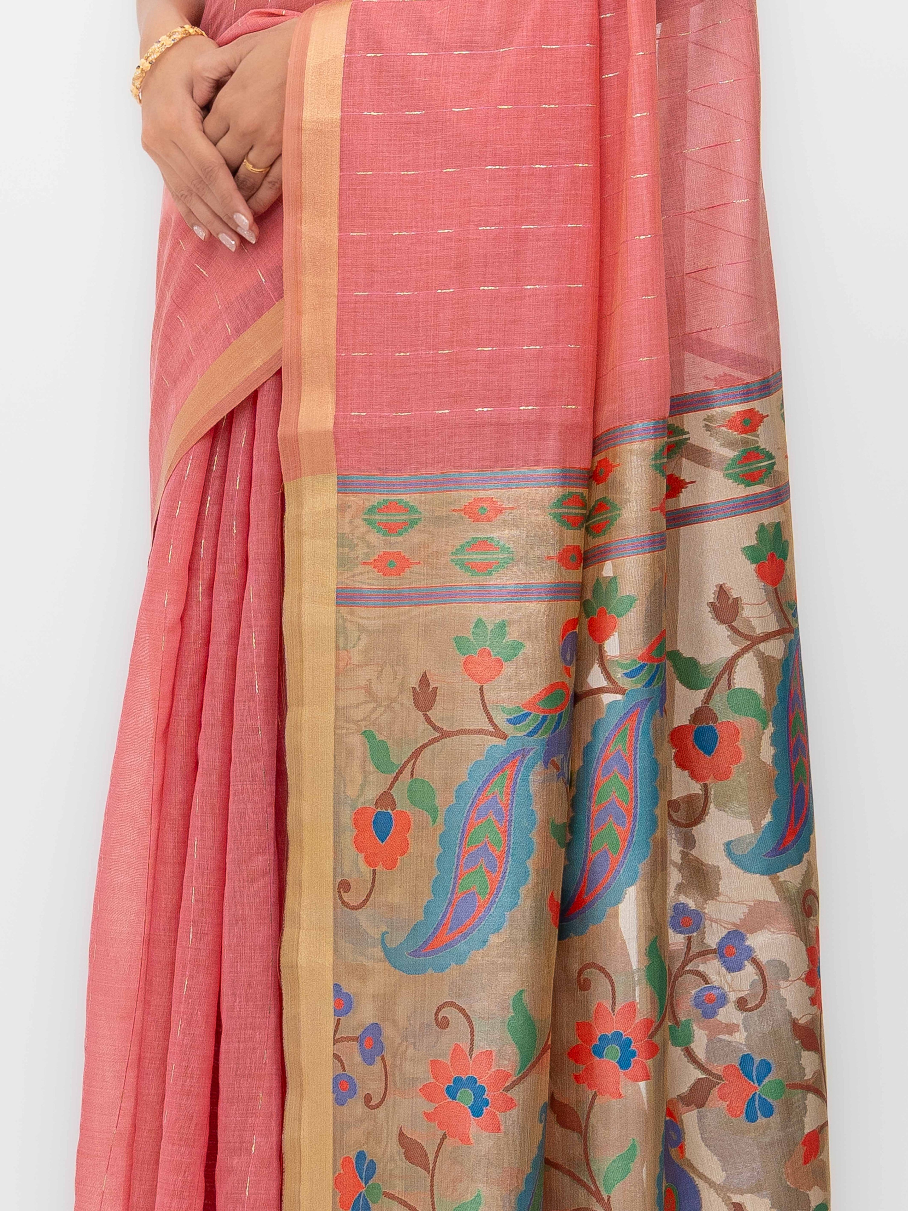 Peach Tissue Silk Saree