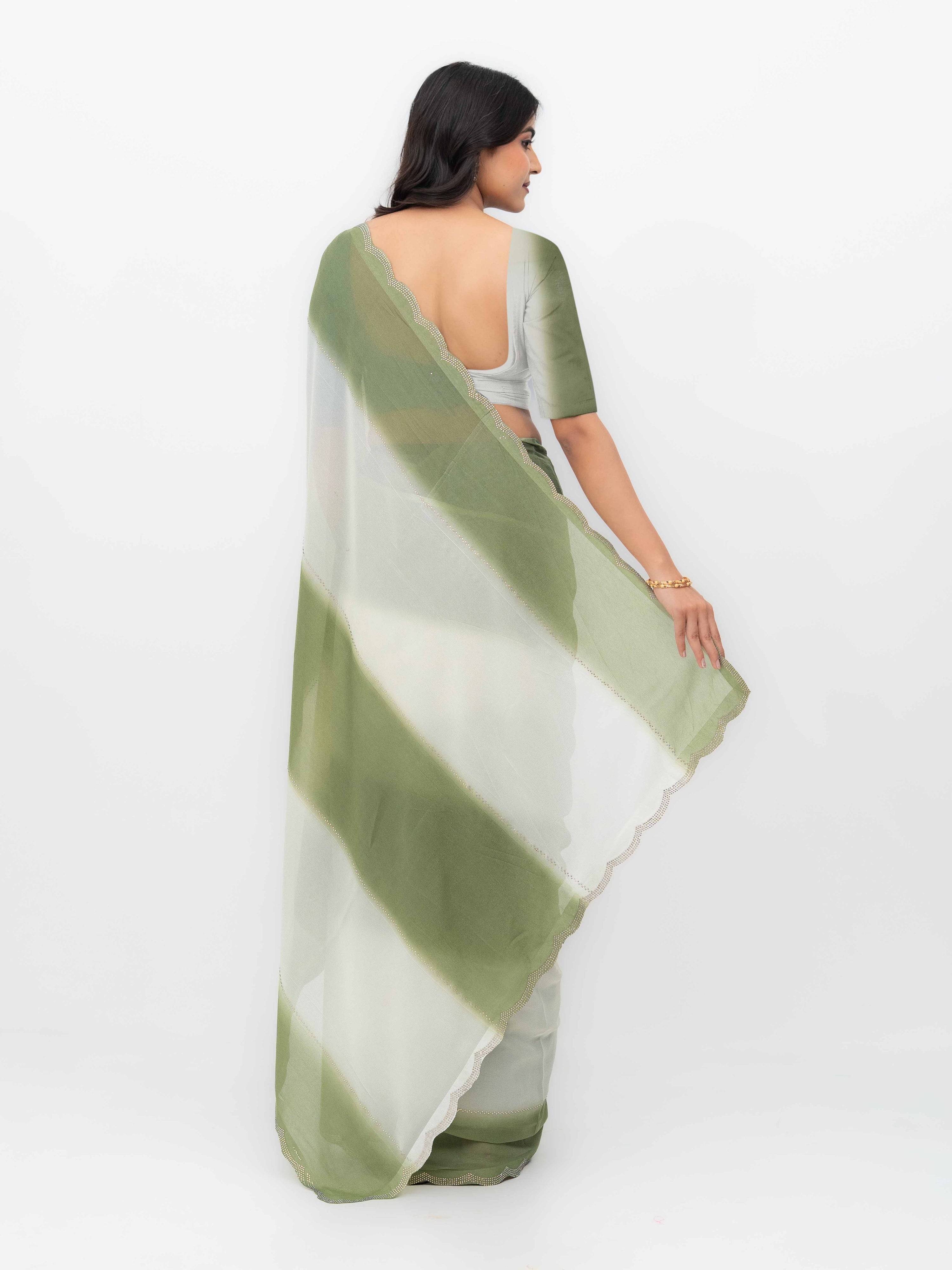 White &Olive Georgette Saree