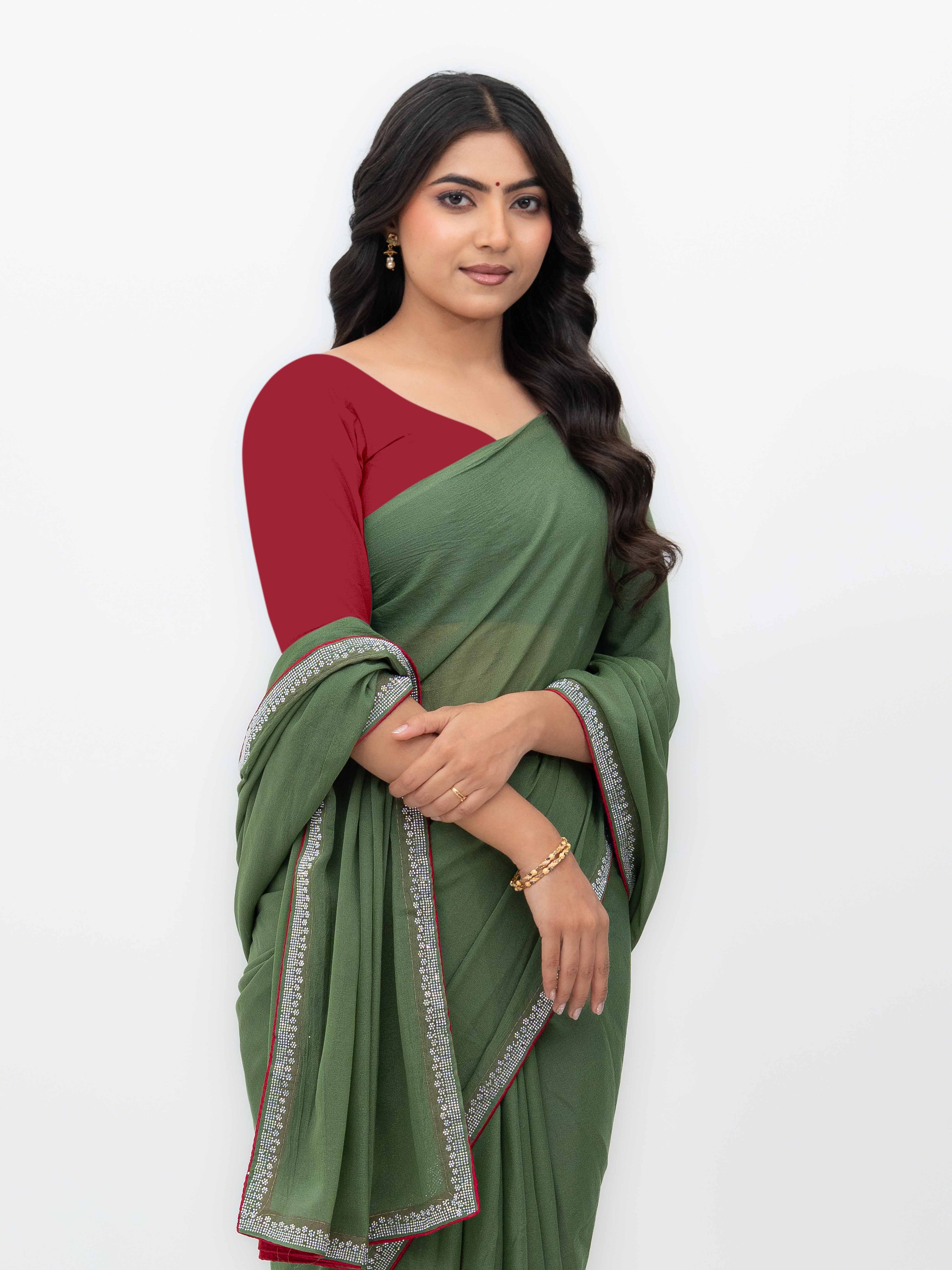 Olive Green Georgette Saree