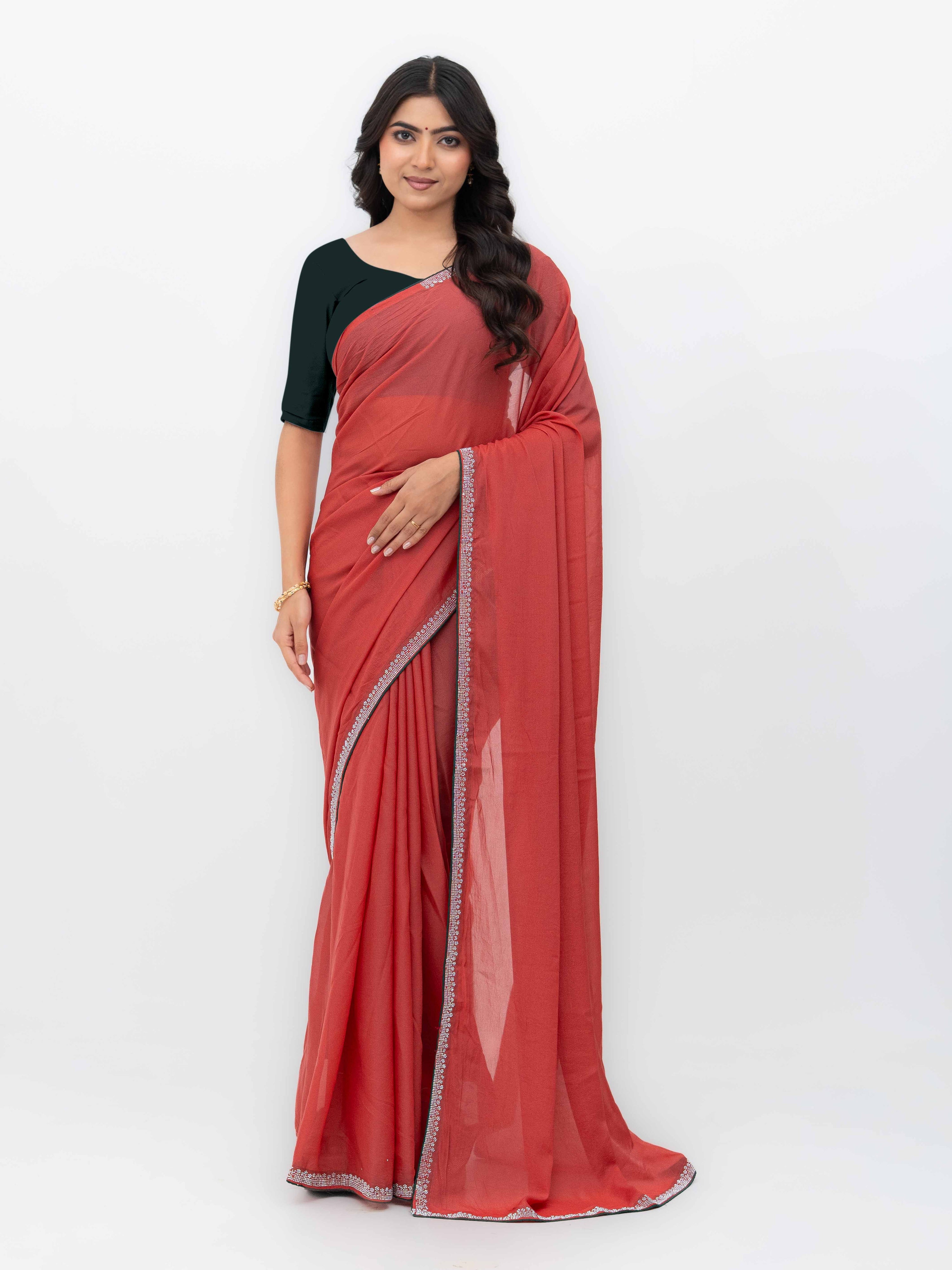Rust Georgette Saree
