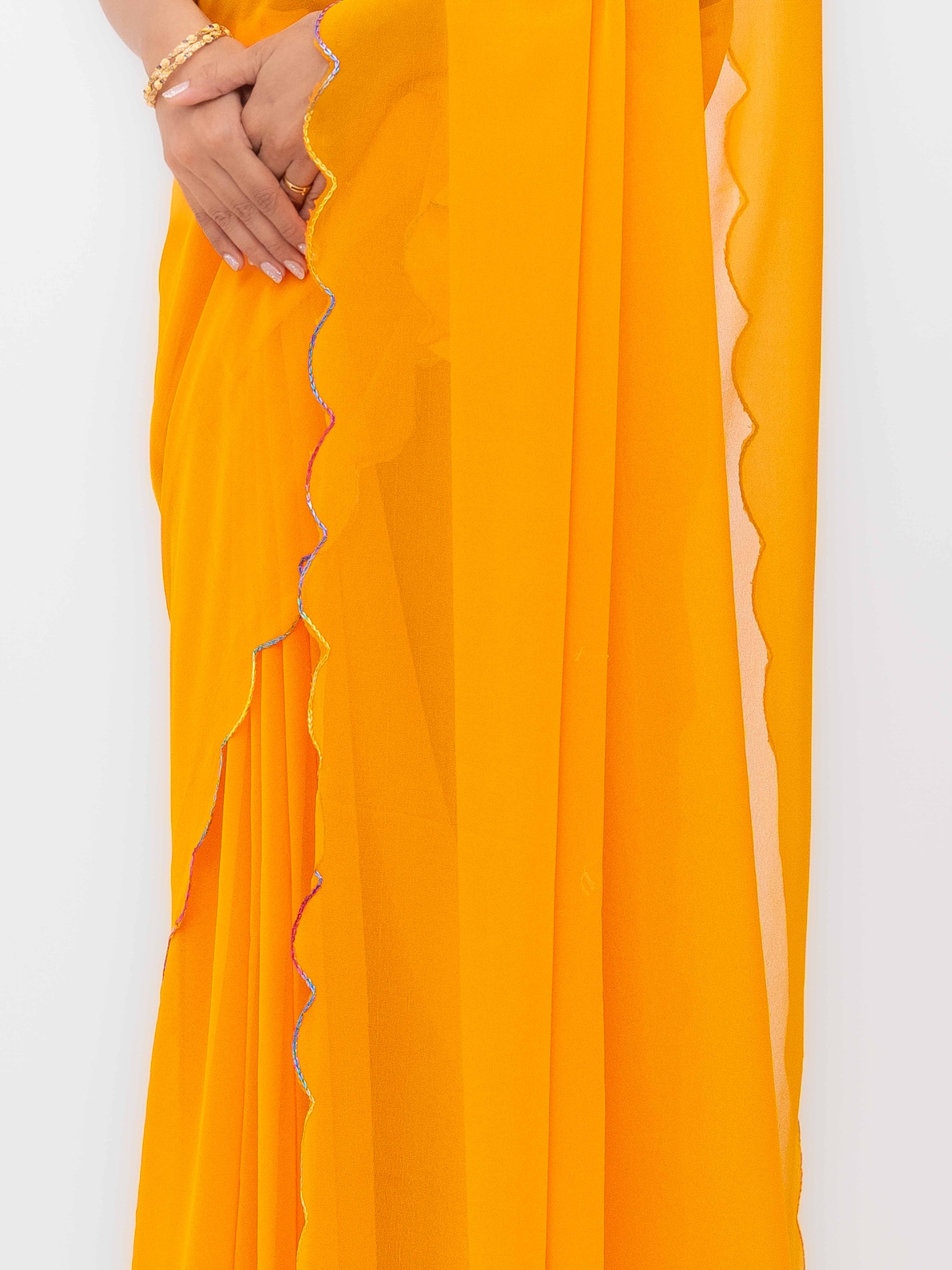 Yellow Georgette Plain Saree