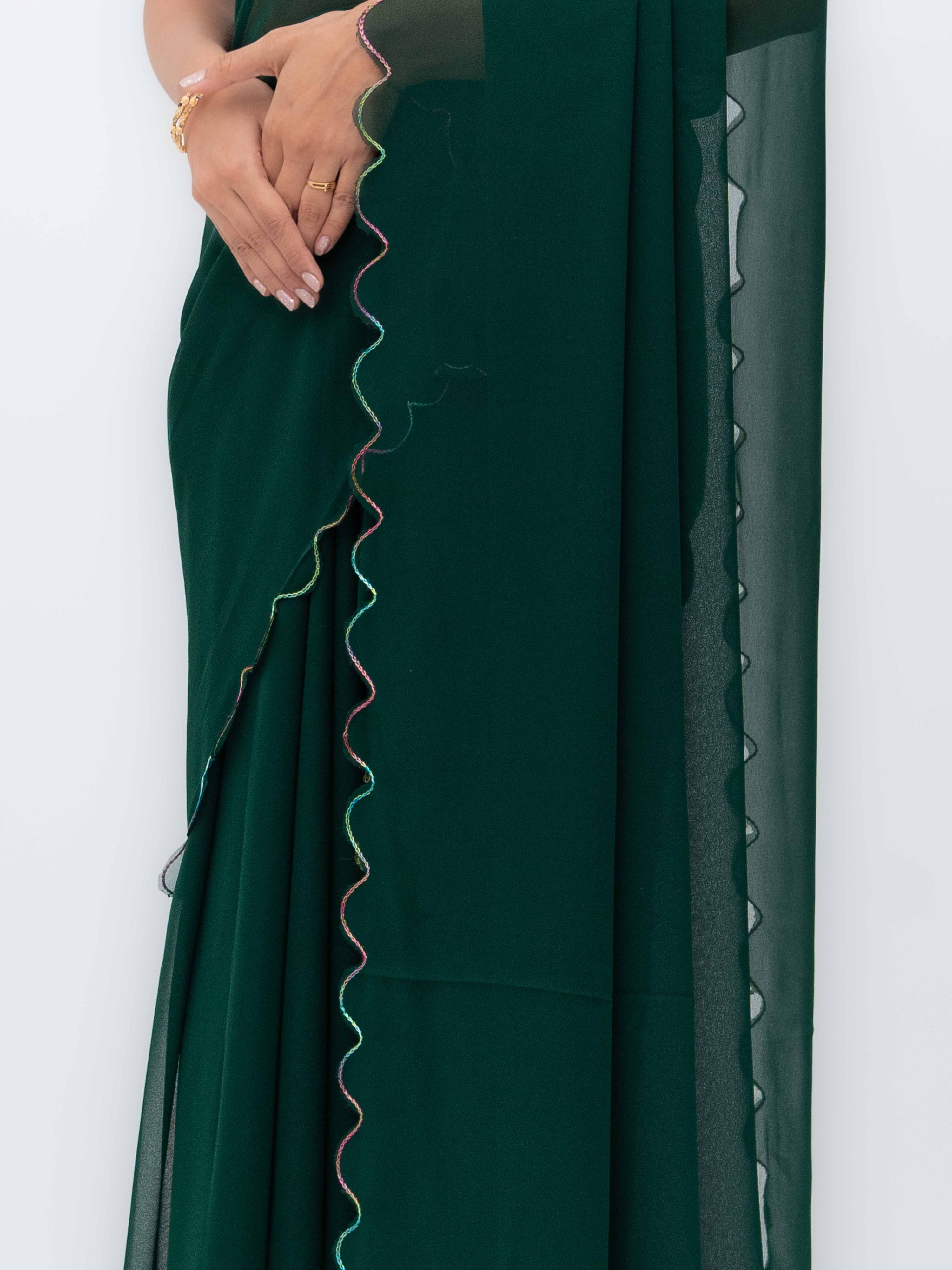 Green Georgette Plain Saree