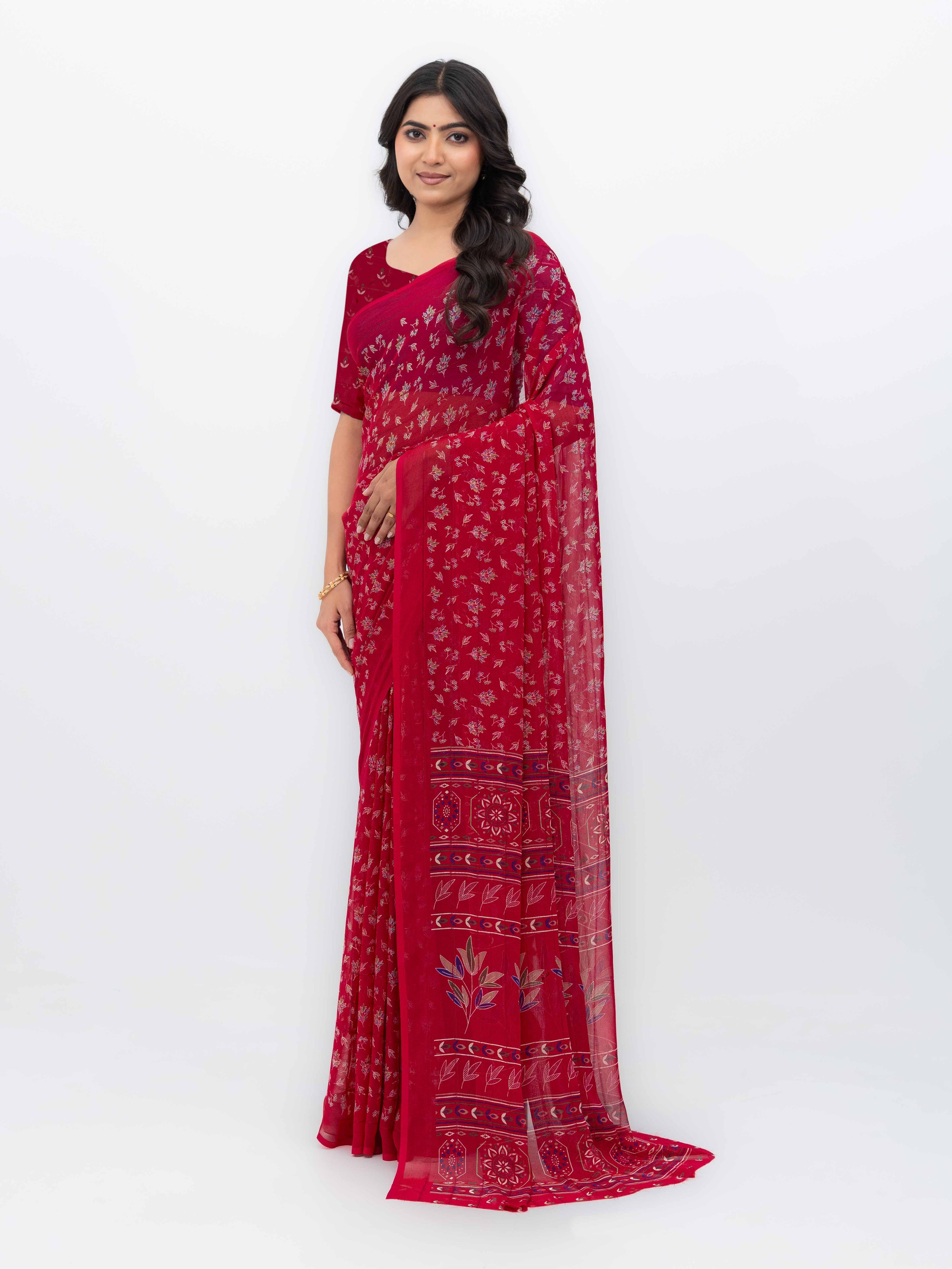 Pink Georgette Saree