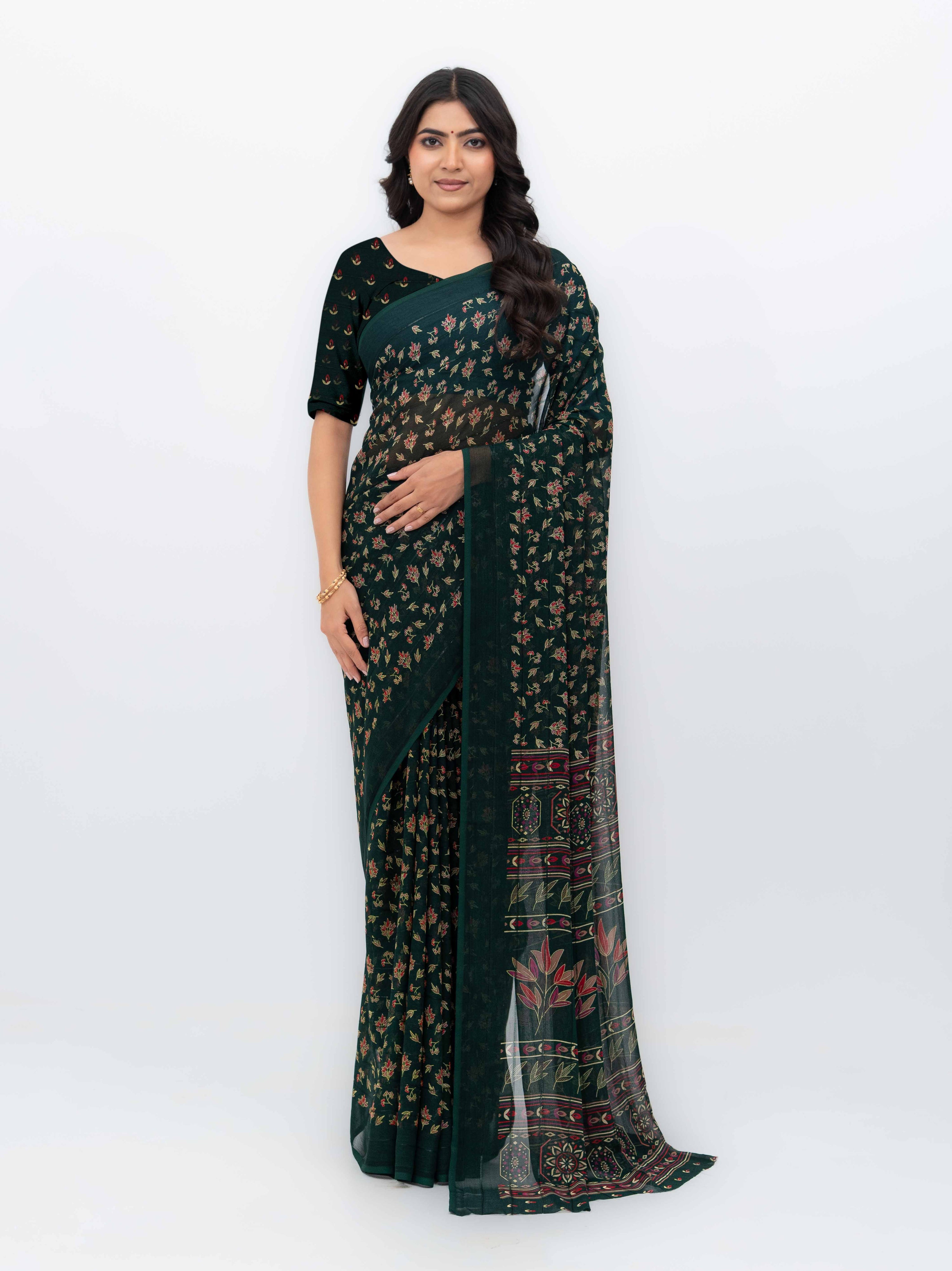 Dark Green Georgette Saree