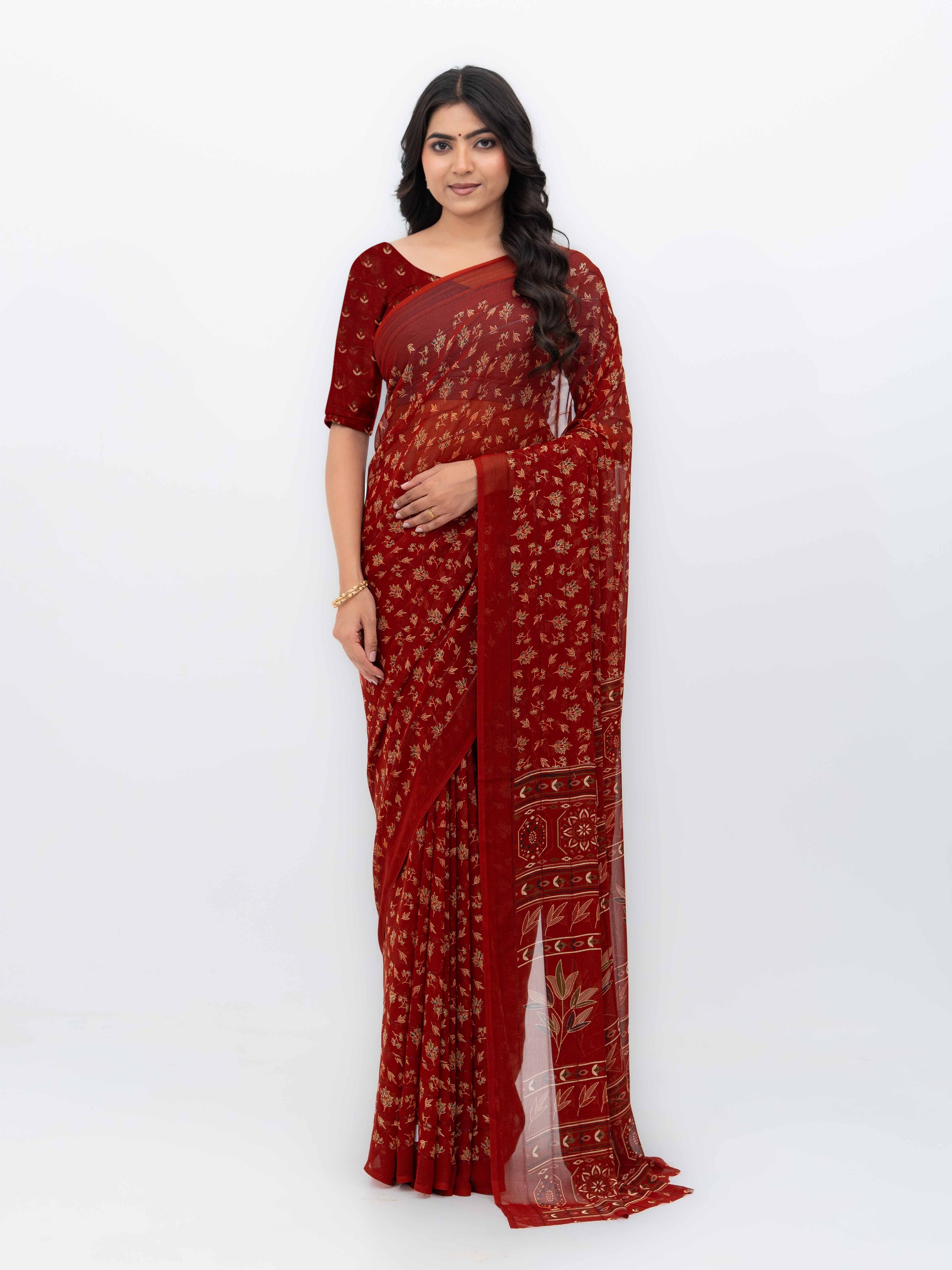 Rust Brown Georgette Saree