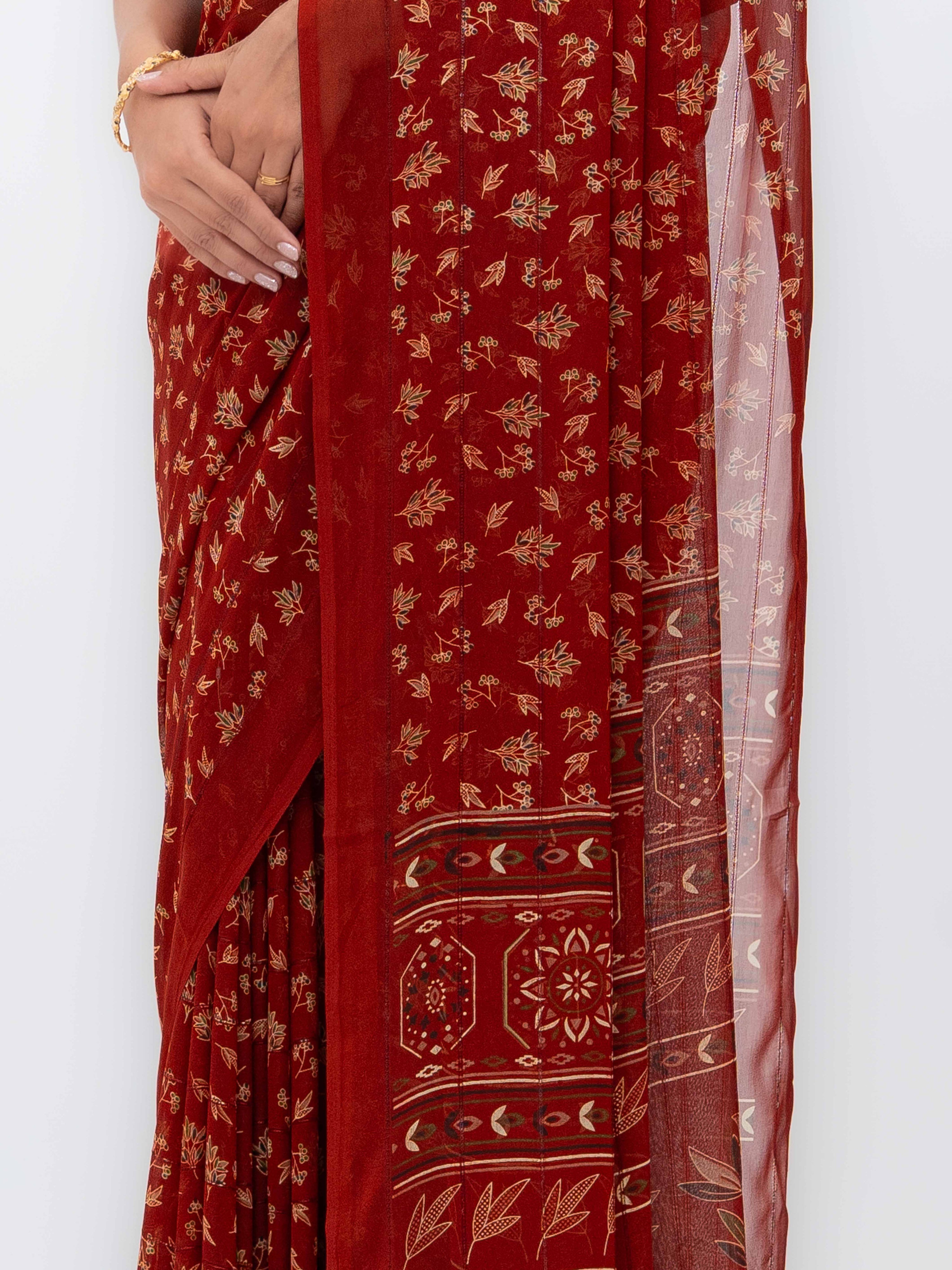 Rust Brown Georgette Saree