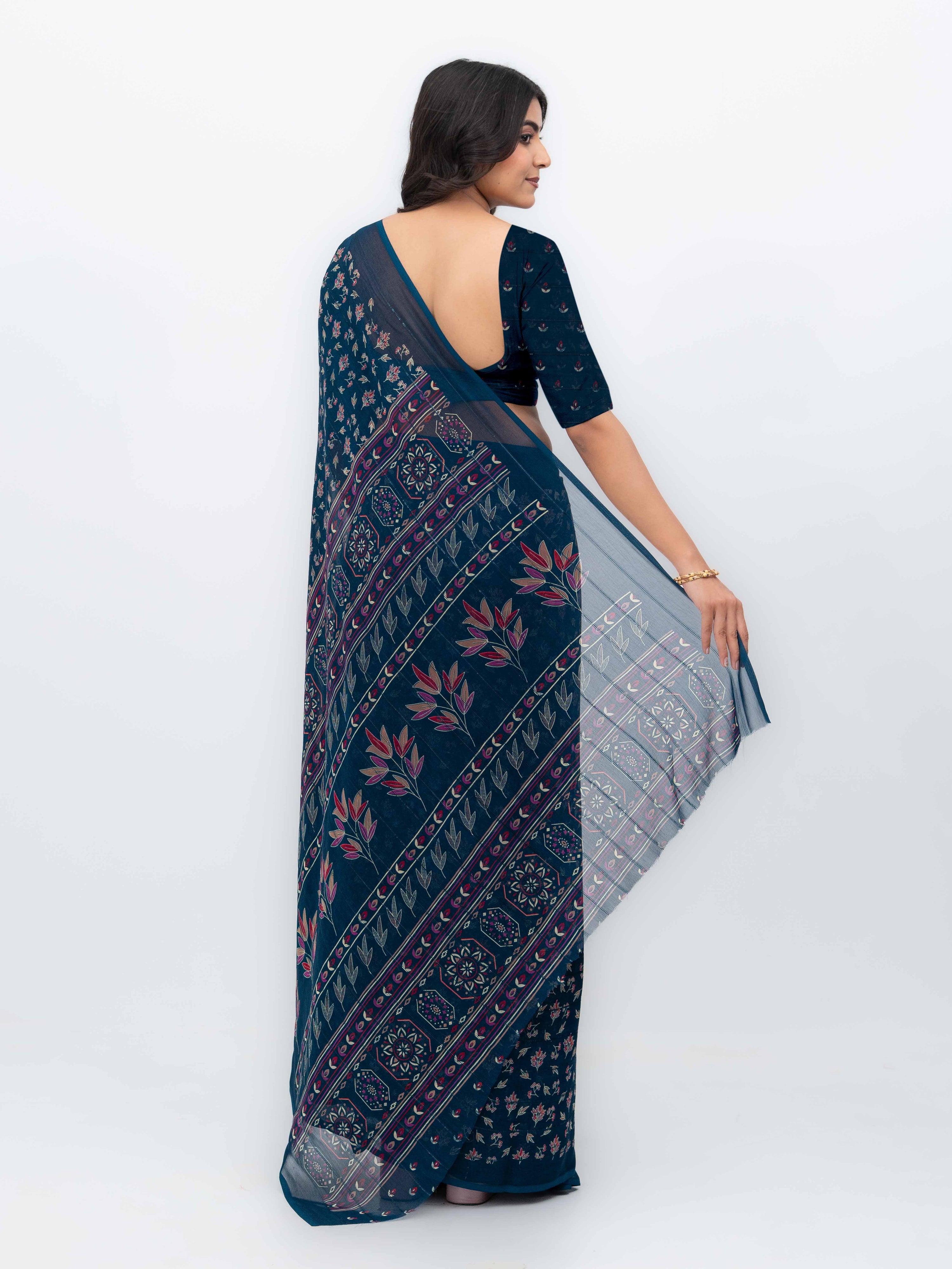 Navy Blue Georgette Saree
