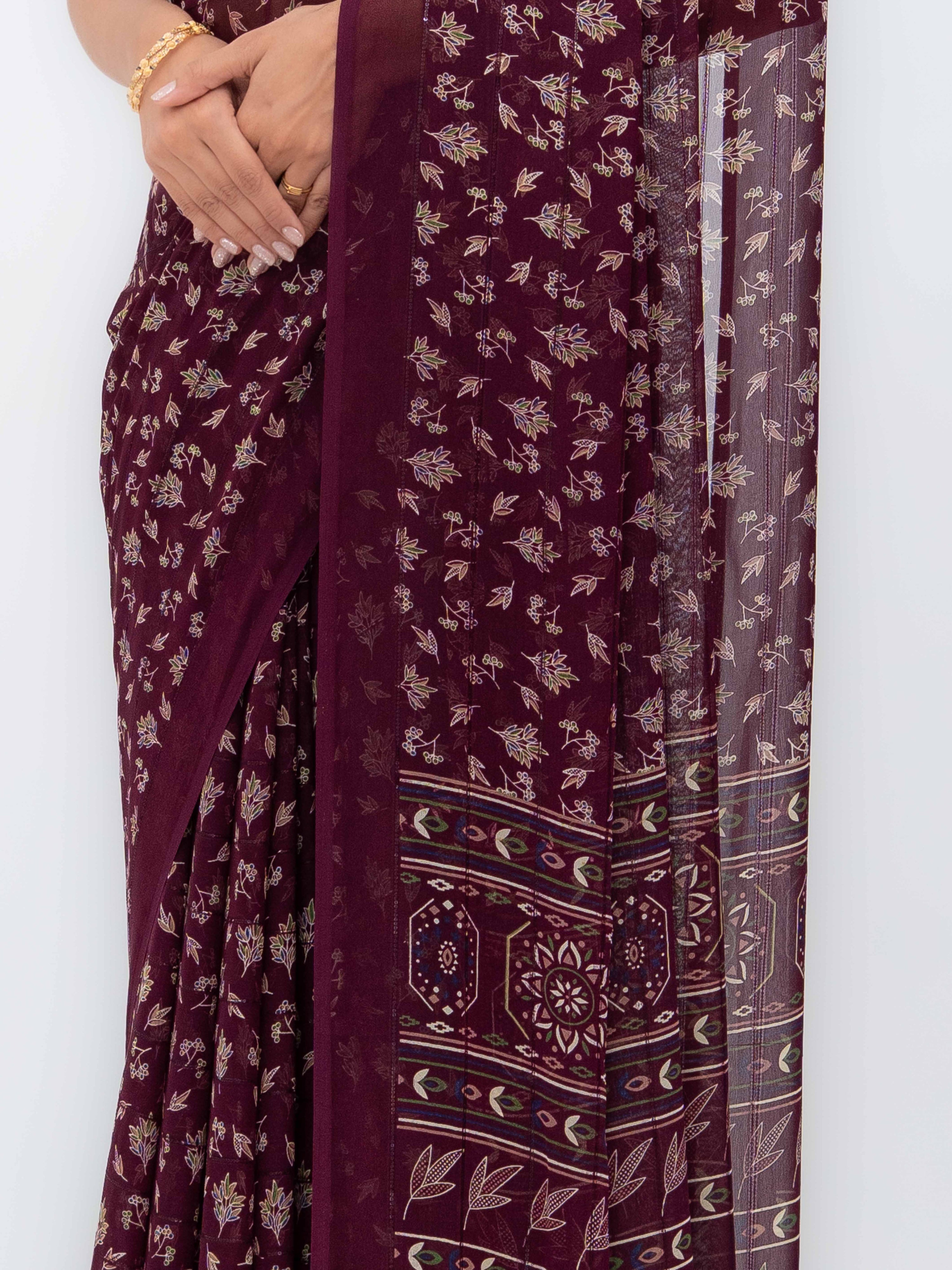 Wine Purple Georgette Saree