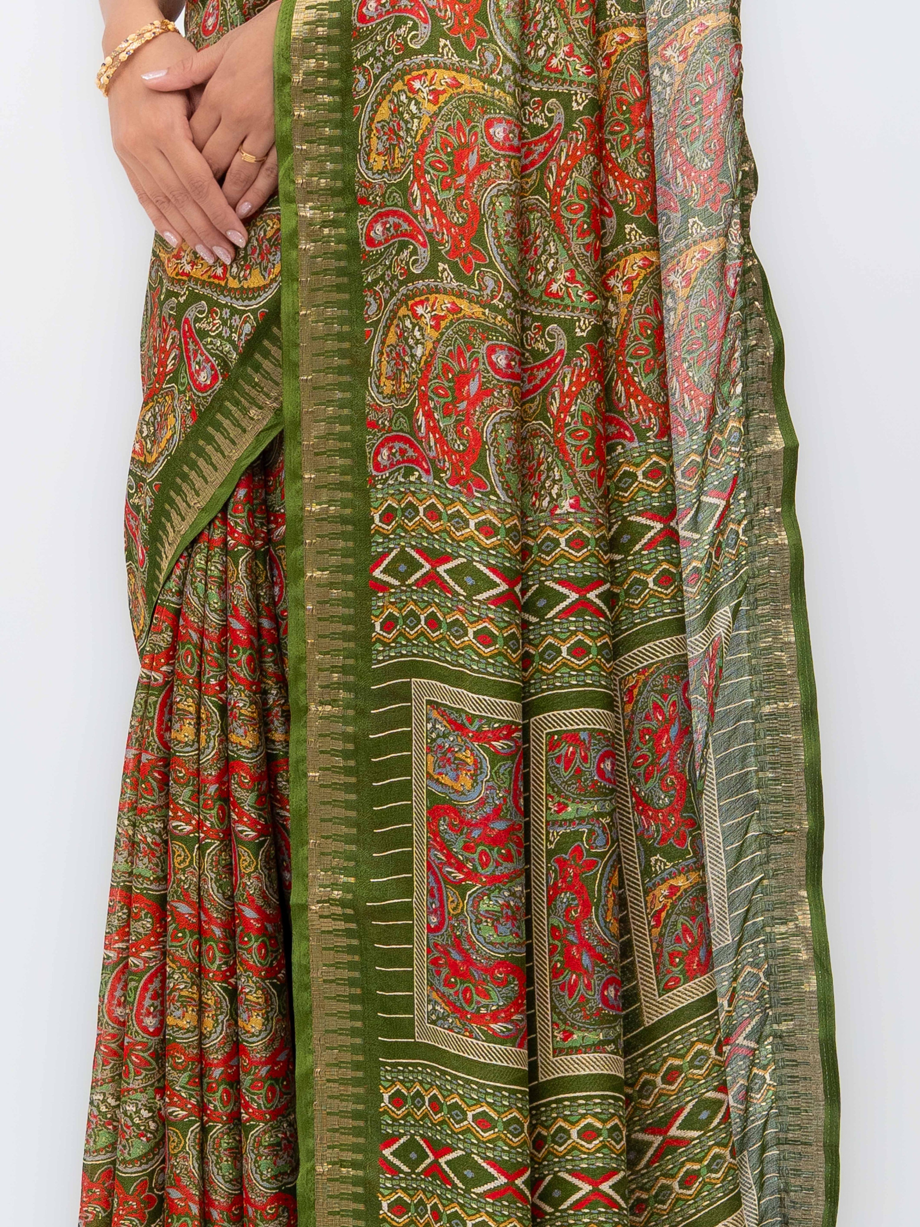 Olive Green Soft Georgette Saree