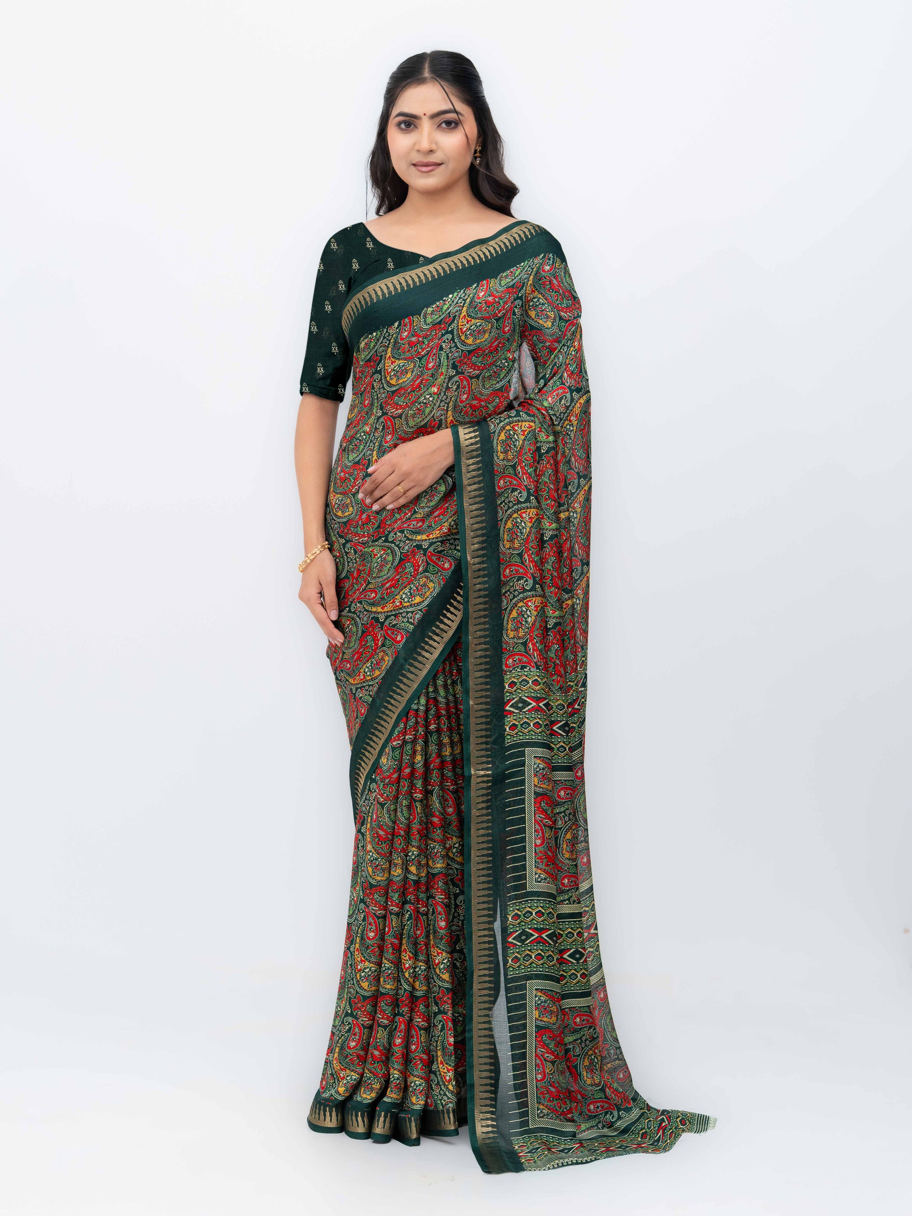 Dark Green Soft Georgette Saree