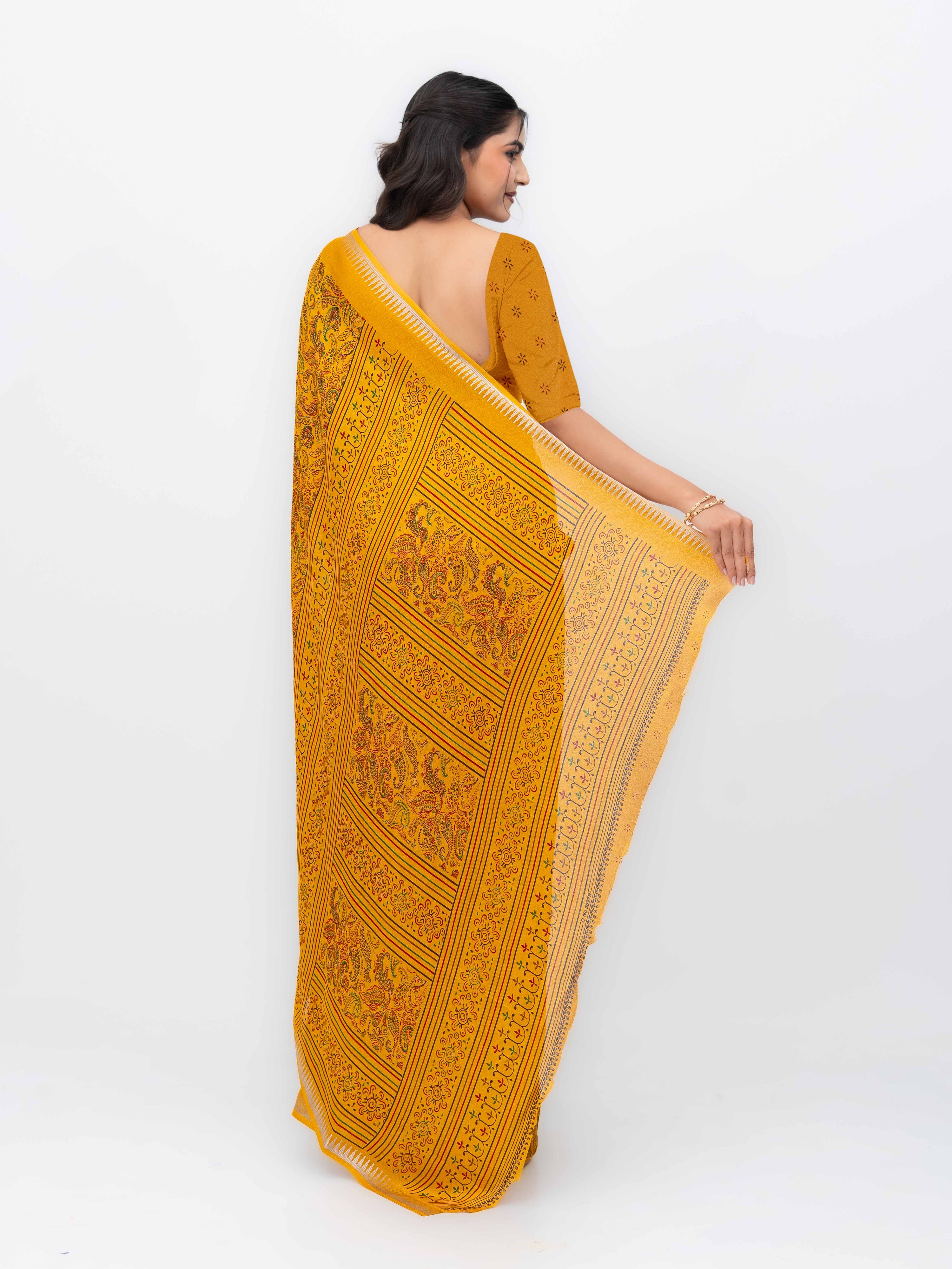 Yellow Soft Georgette Saree