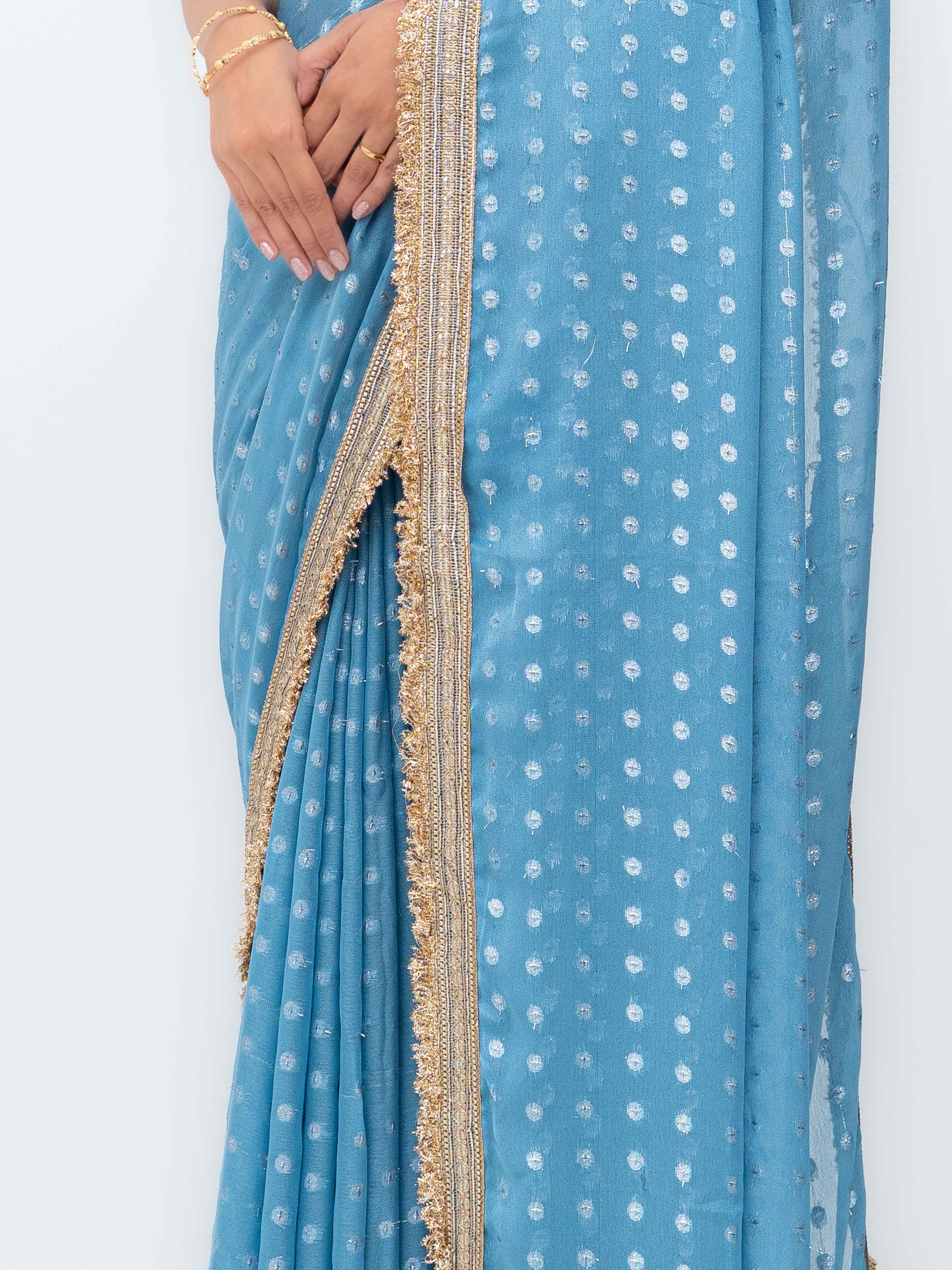 Sky Blue Chiffon Georgette Saree