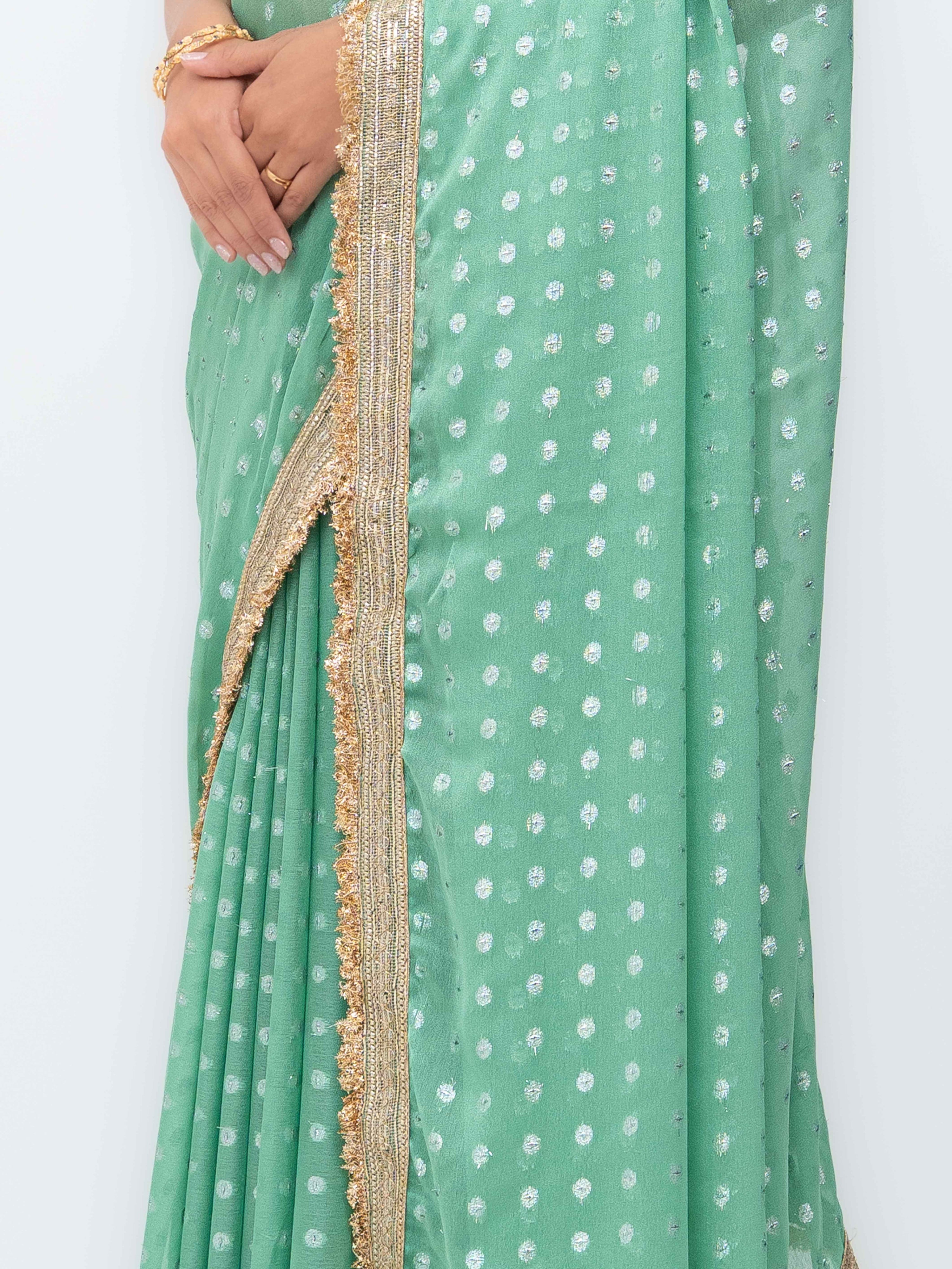 Sage Green Chiffon Georgette Butti Print Saree