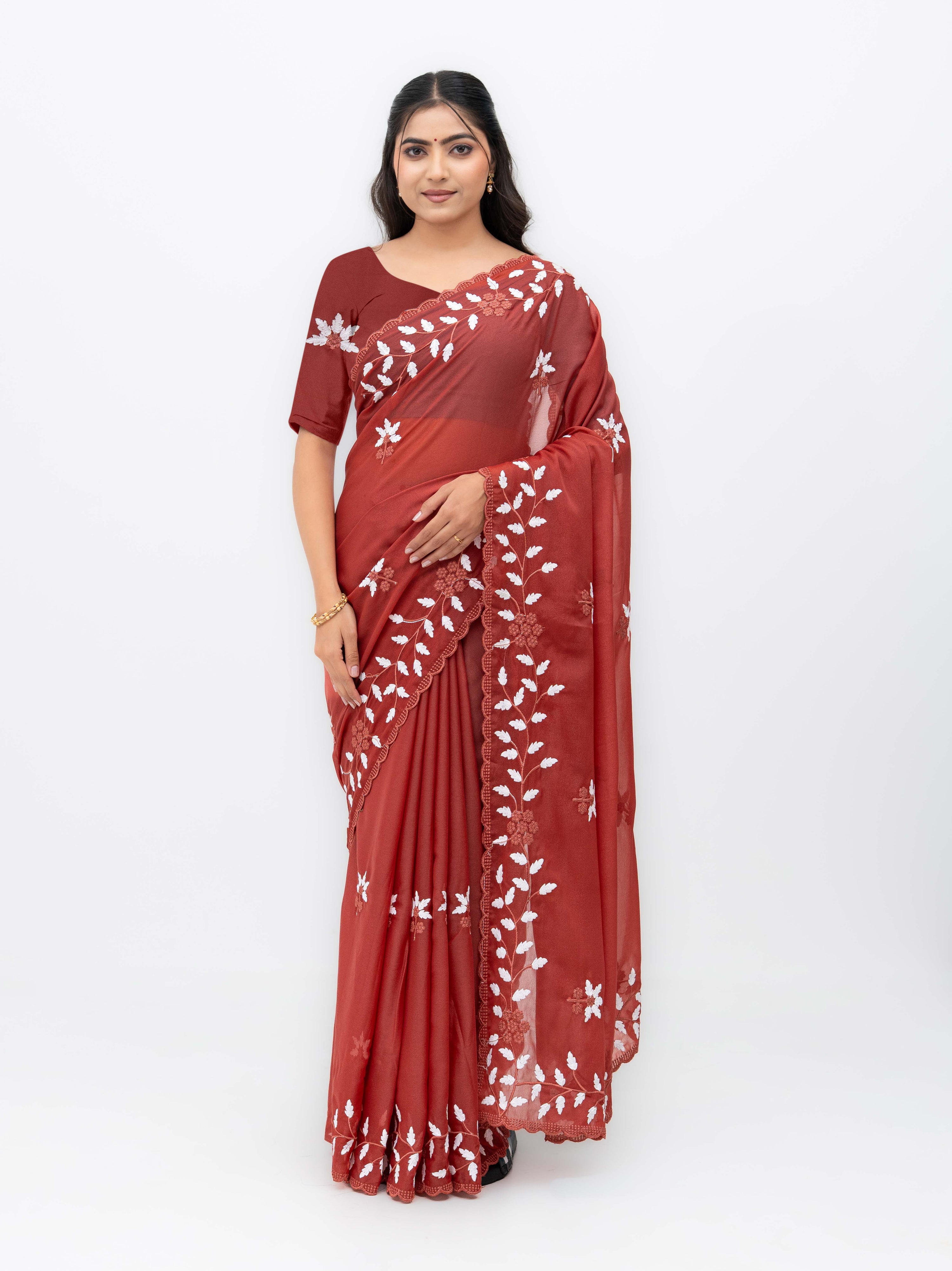 Rust Pink Georgette Saree