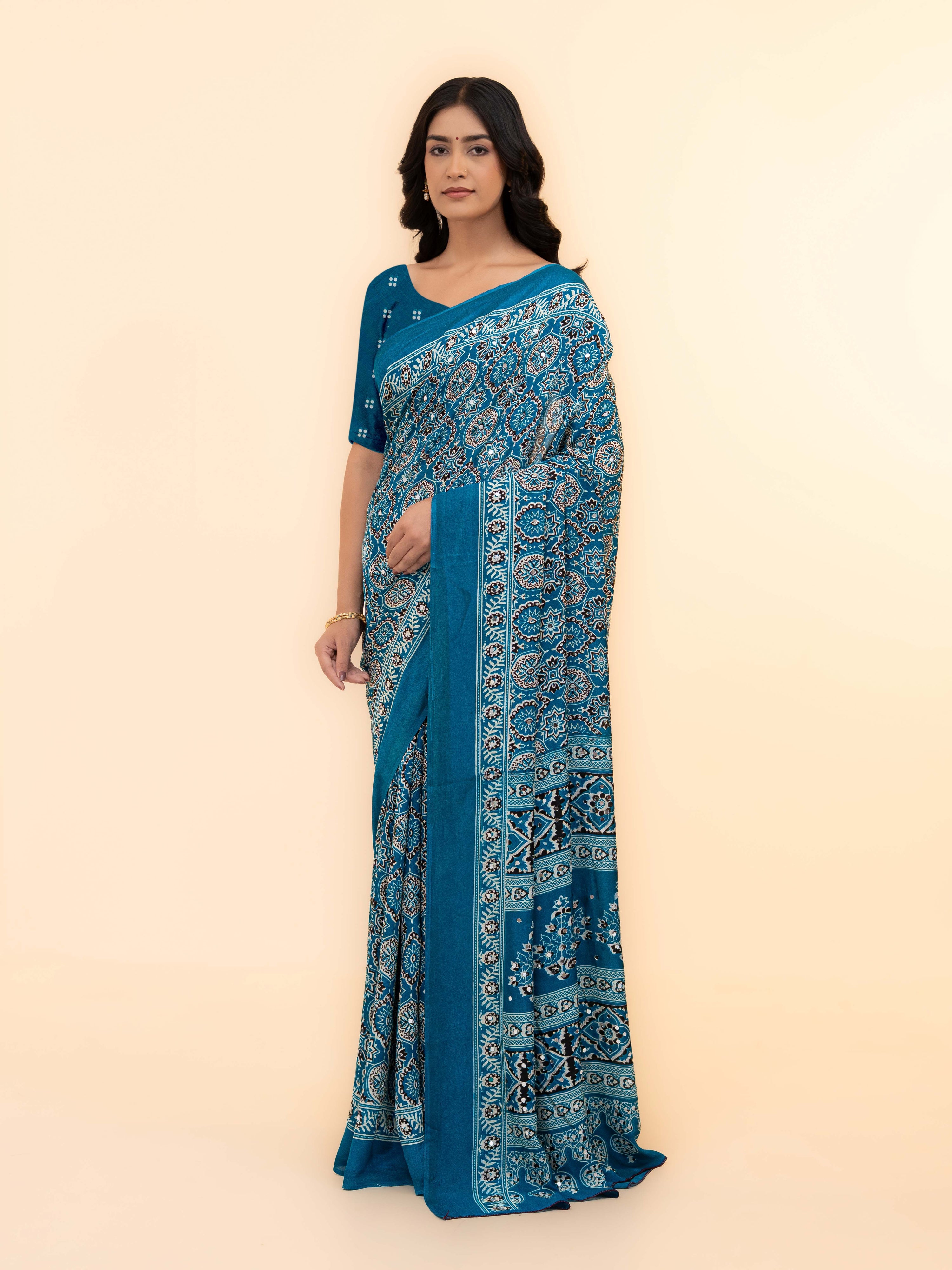 Blue Crepe Silk Saree