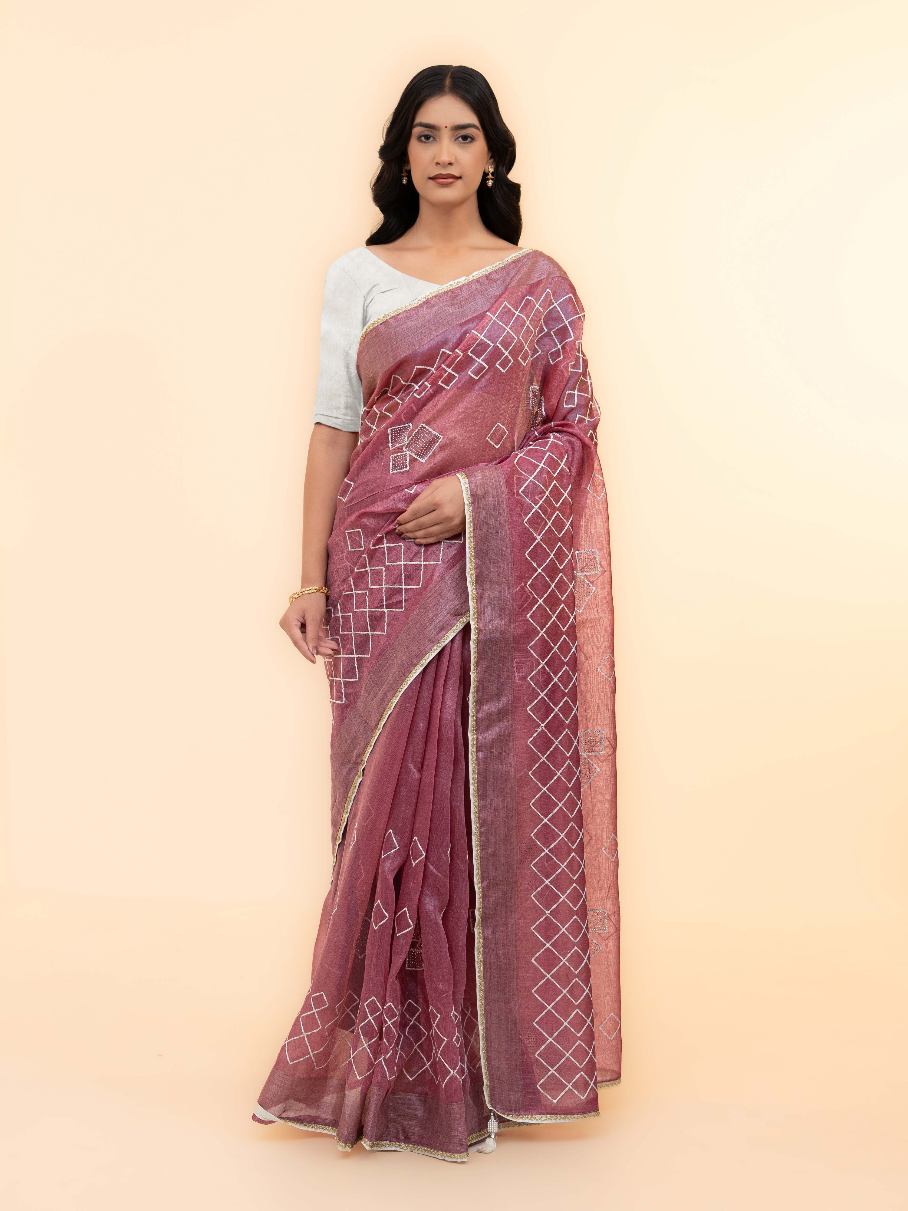 Rose Pink Tissue Silk Saree