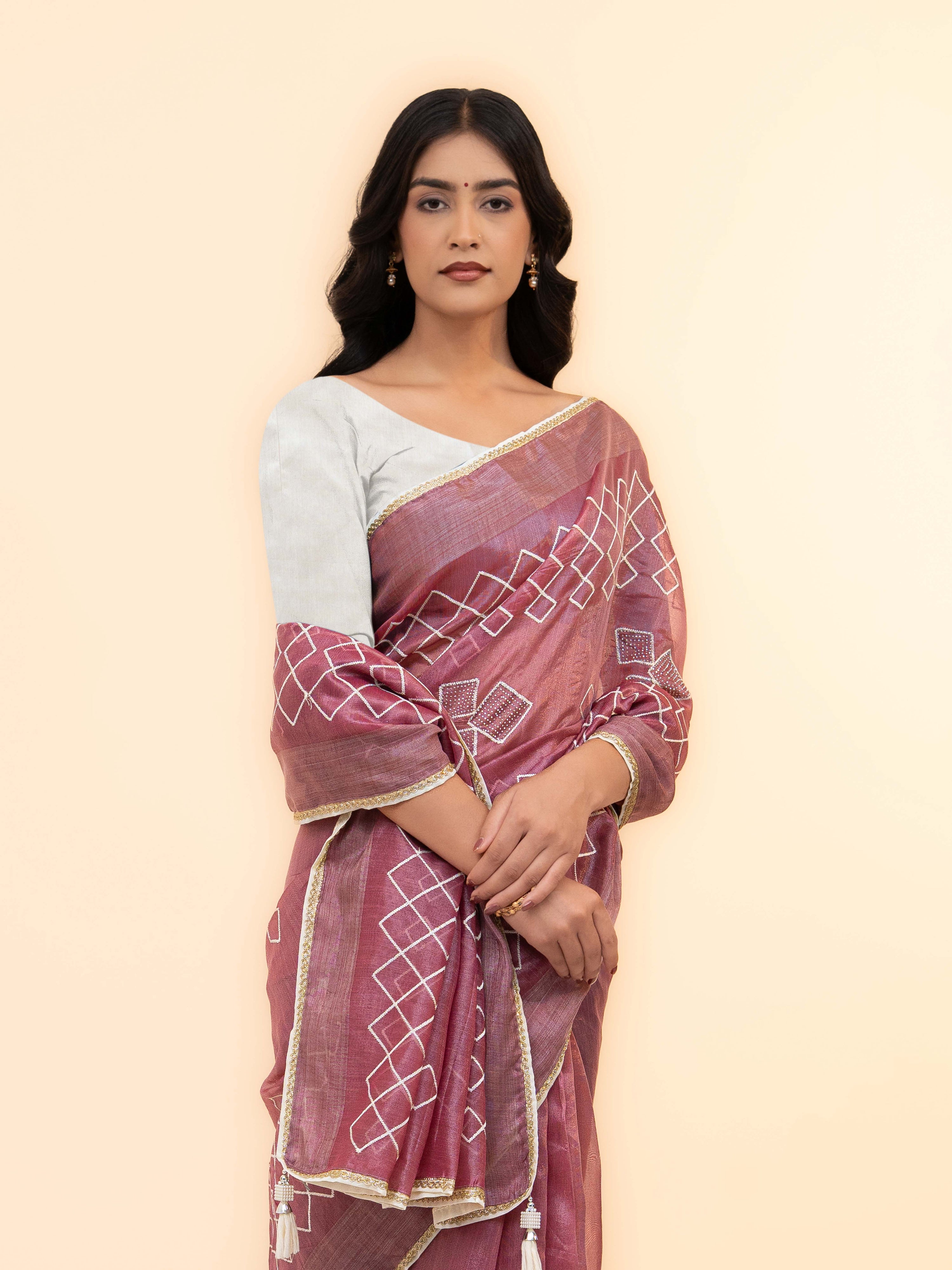 Rose Pink Tissue Silk Saree