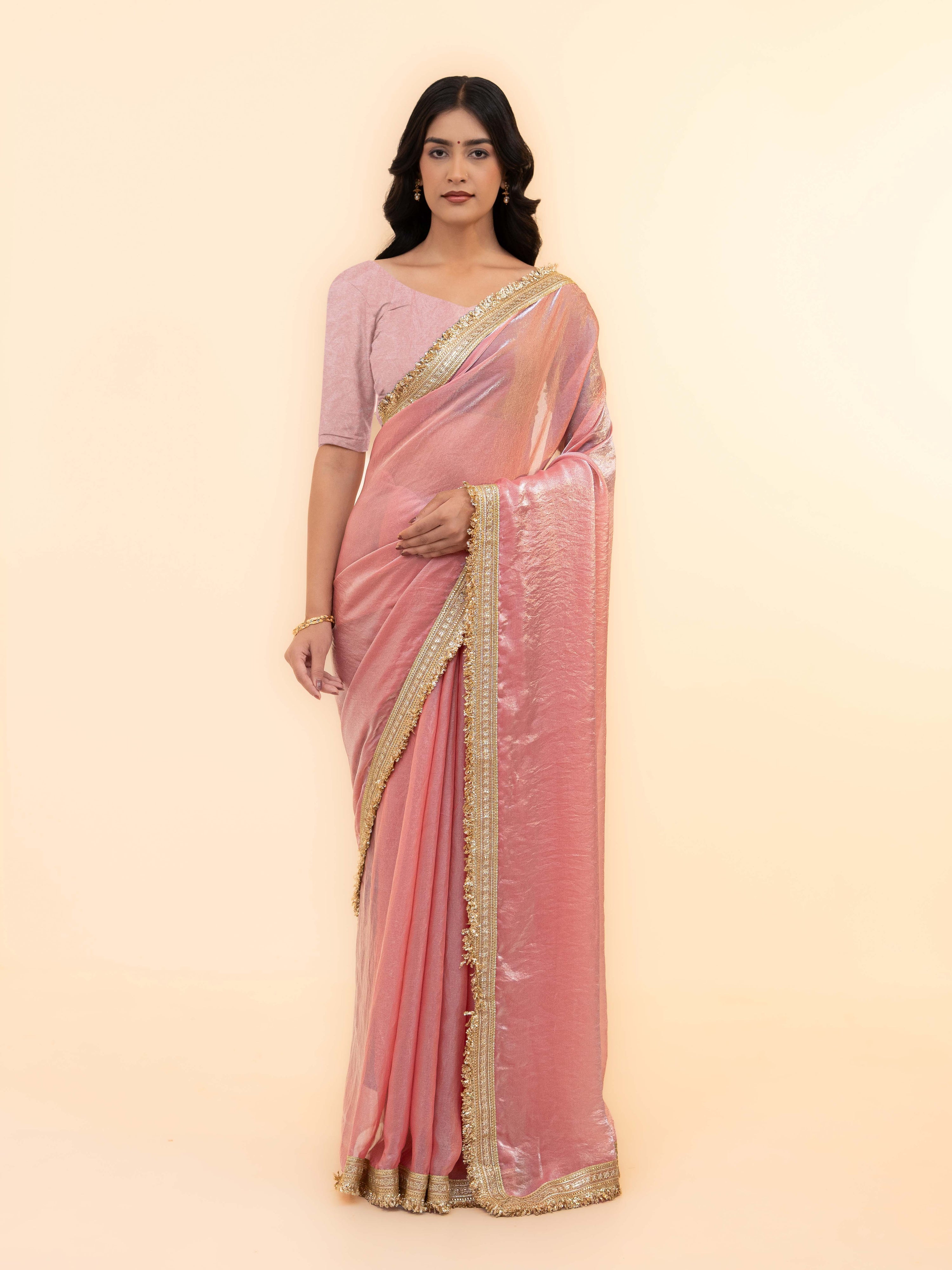 Baby Pink Tissue Silk Saree