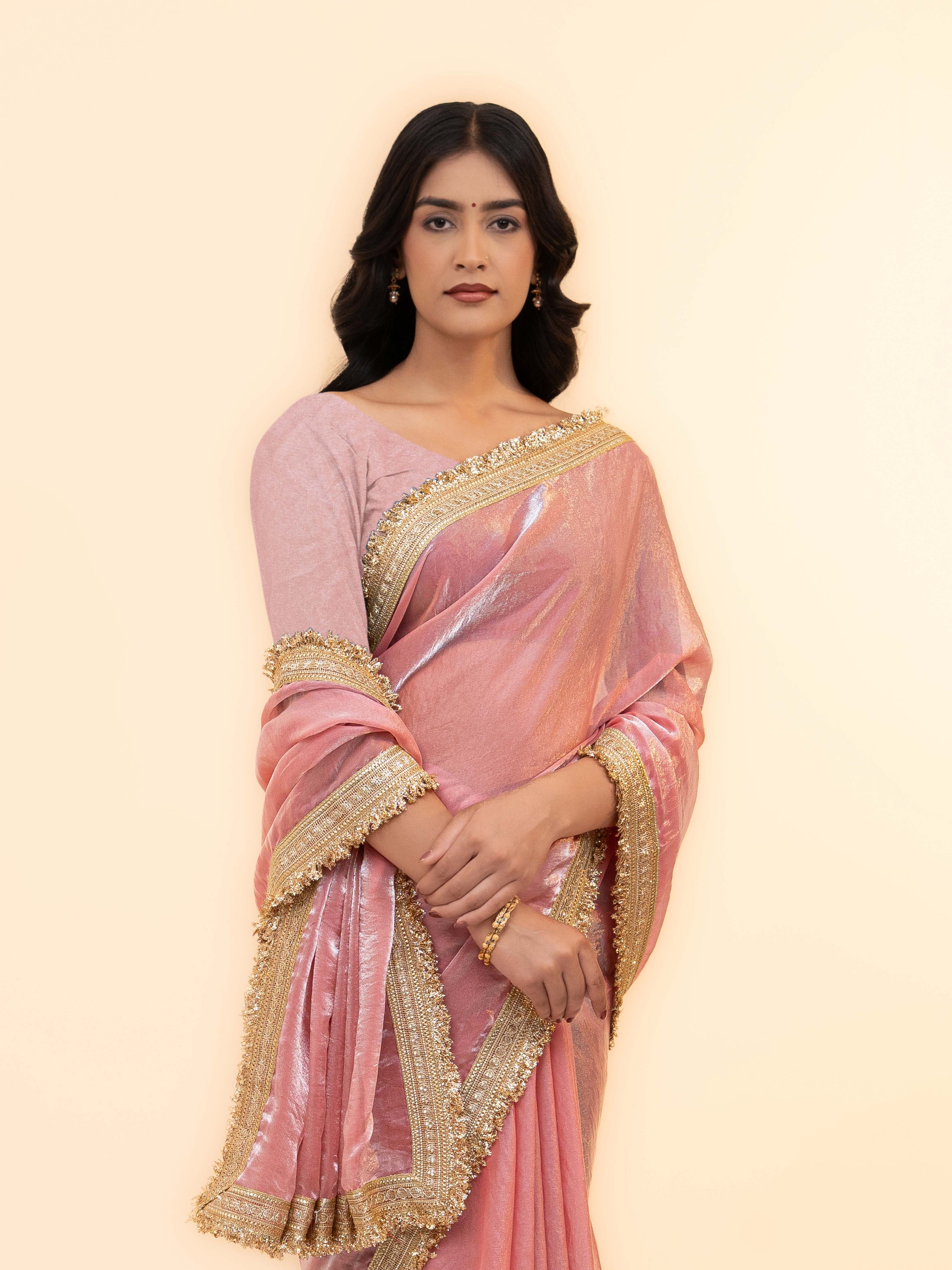 Baby Pink Tissue Silk Saree