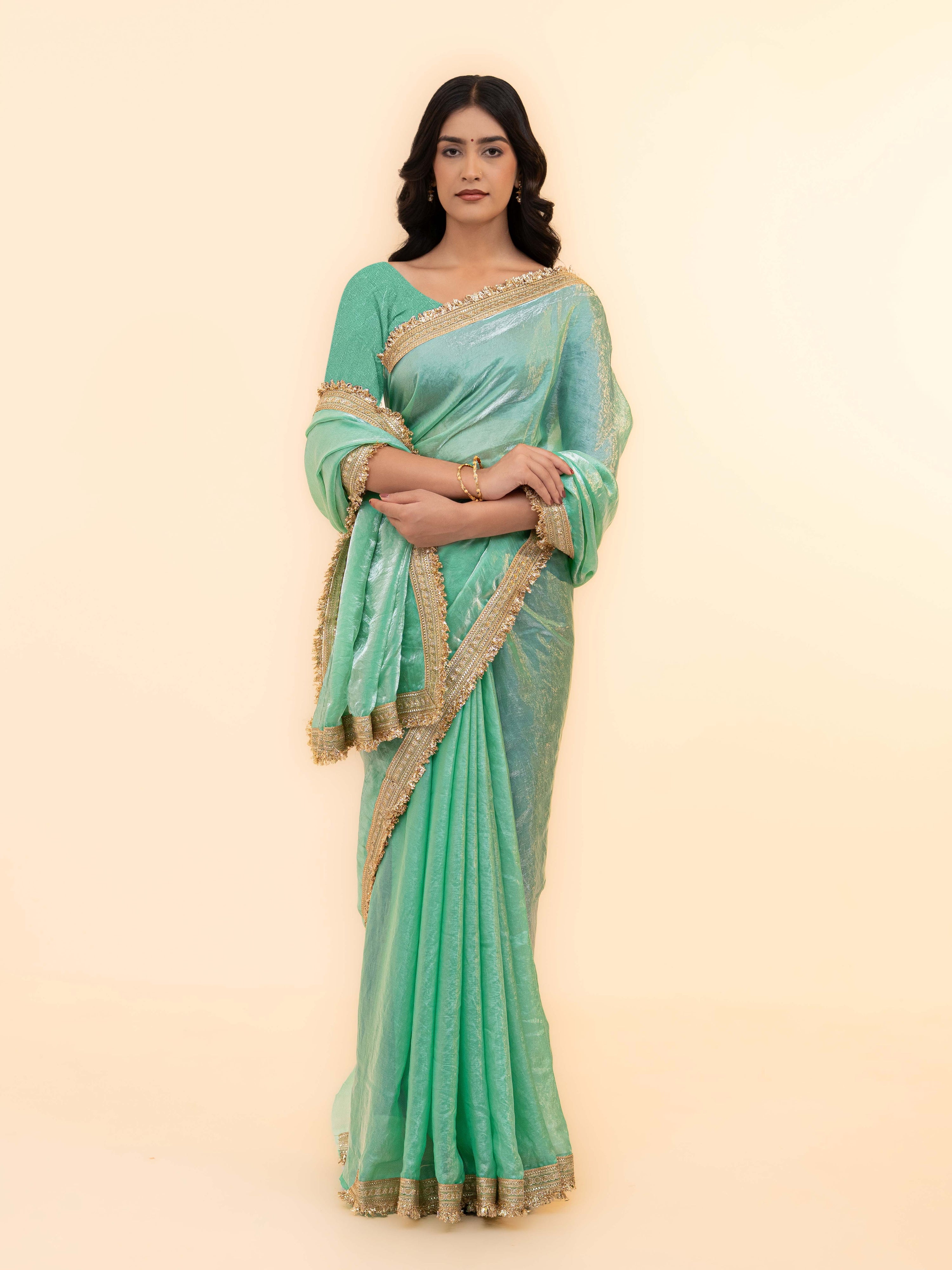 Mint Green Tissue Silk Saree