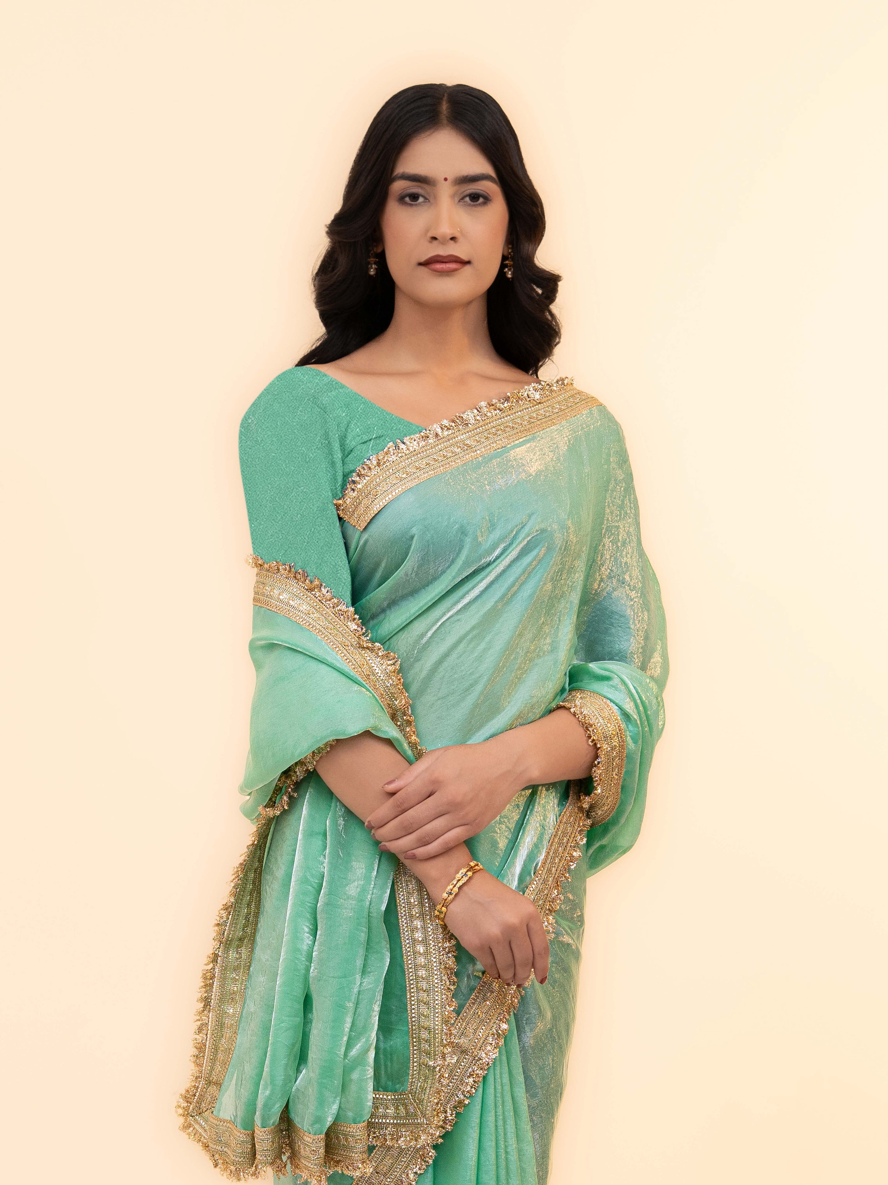 Mint Green Tissue Silk Saree
