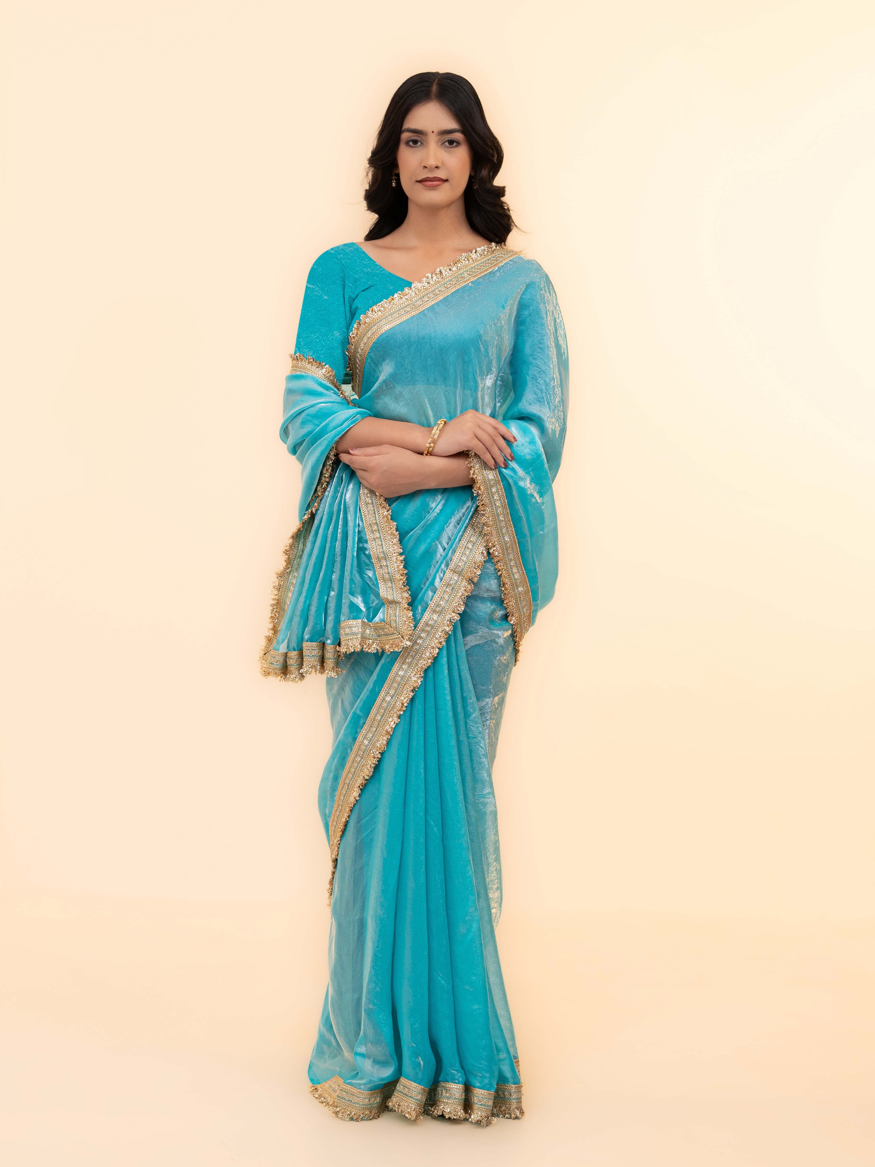 Sky Blue Tissue Silk Saree