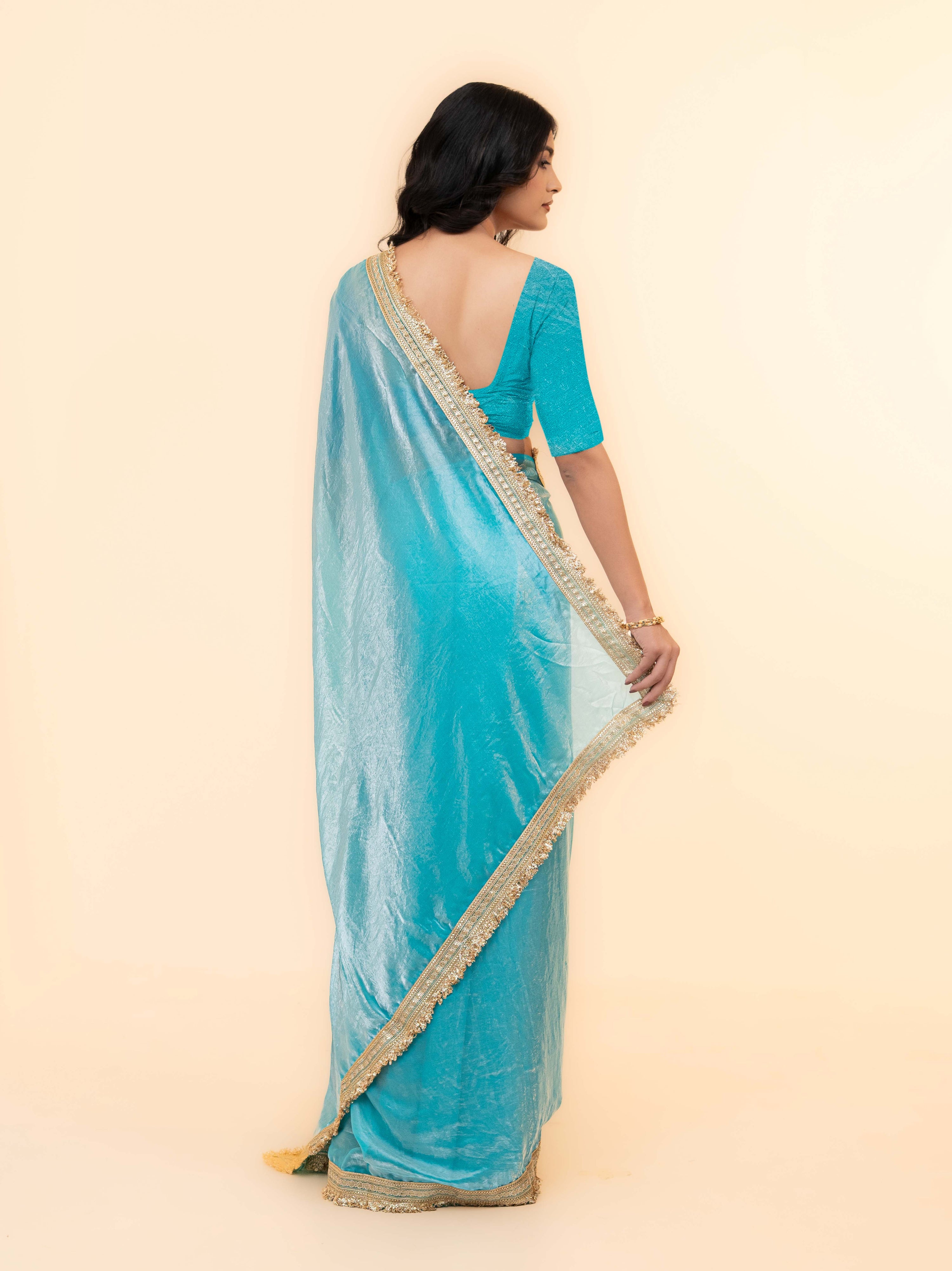 Sky Blue Tissue Silk Saree