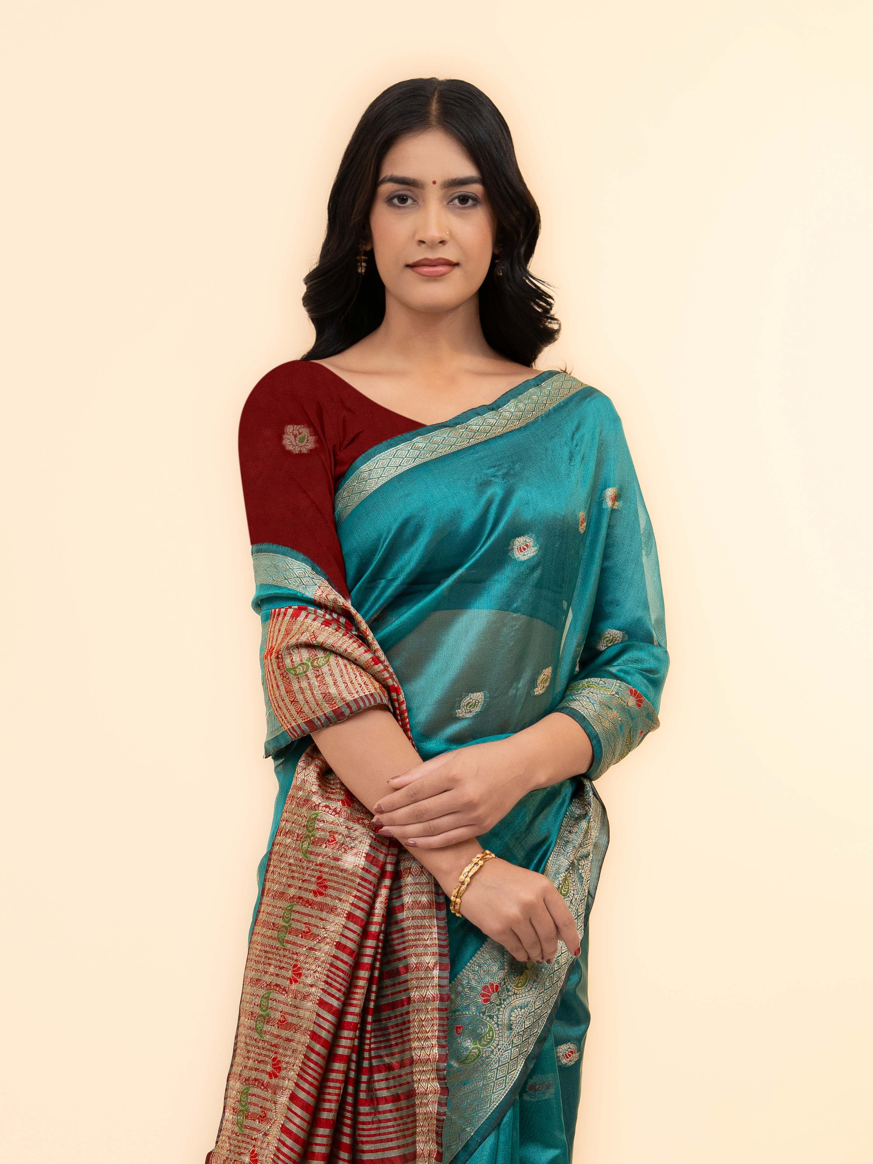 Teal Blue Soft Silk Saree
