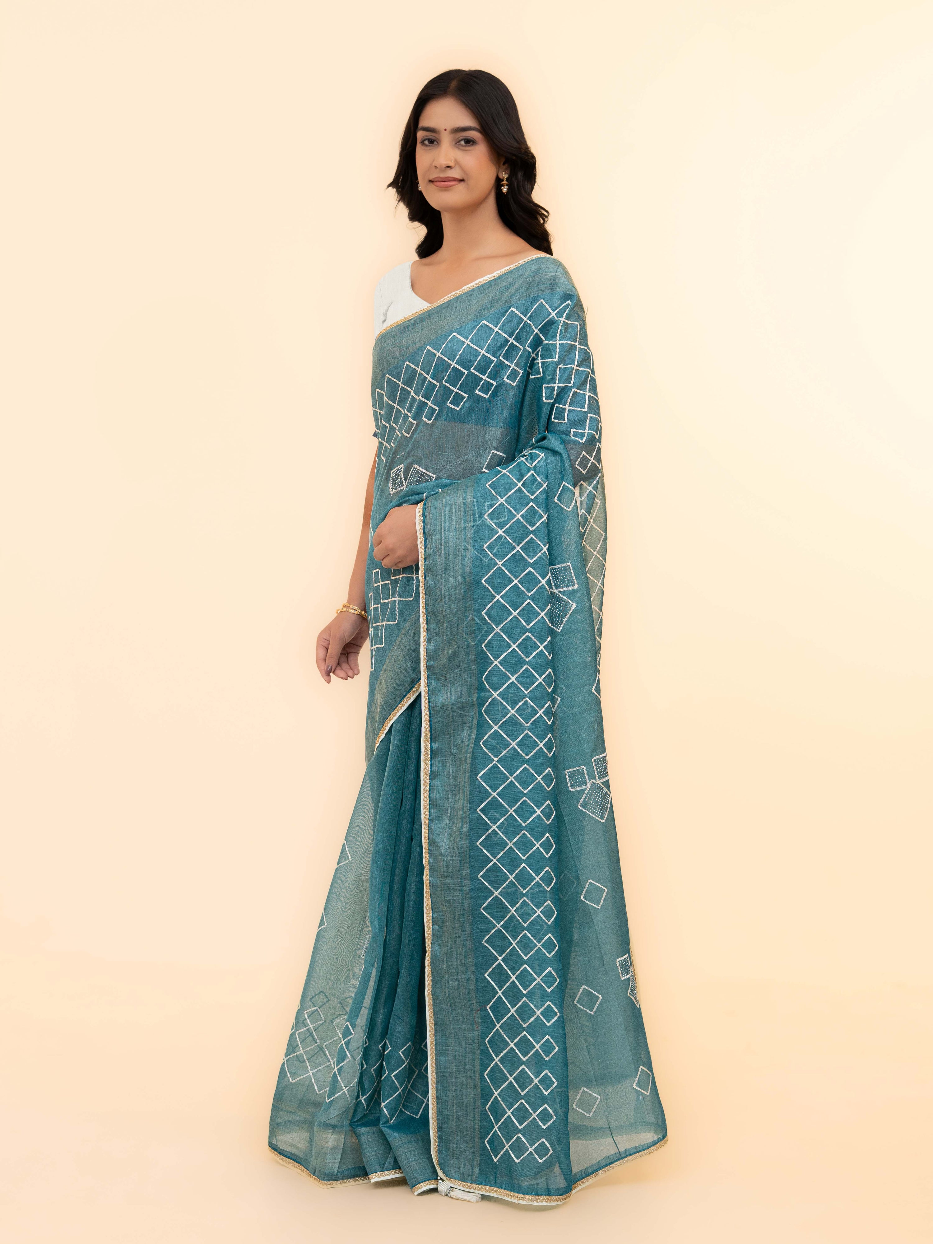 Sky Blue Tissue Silk Saree