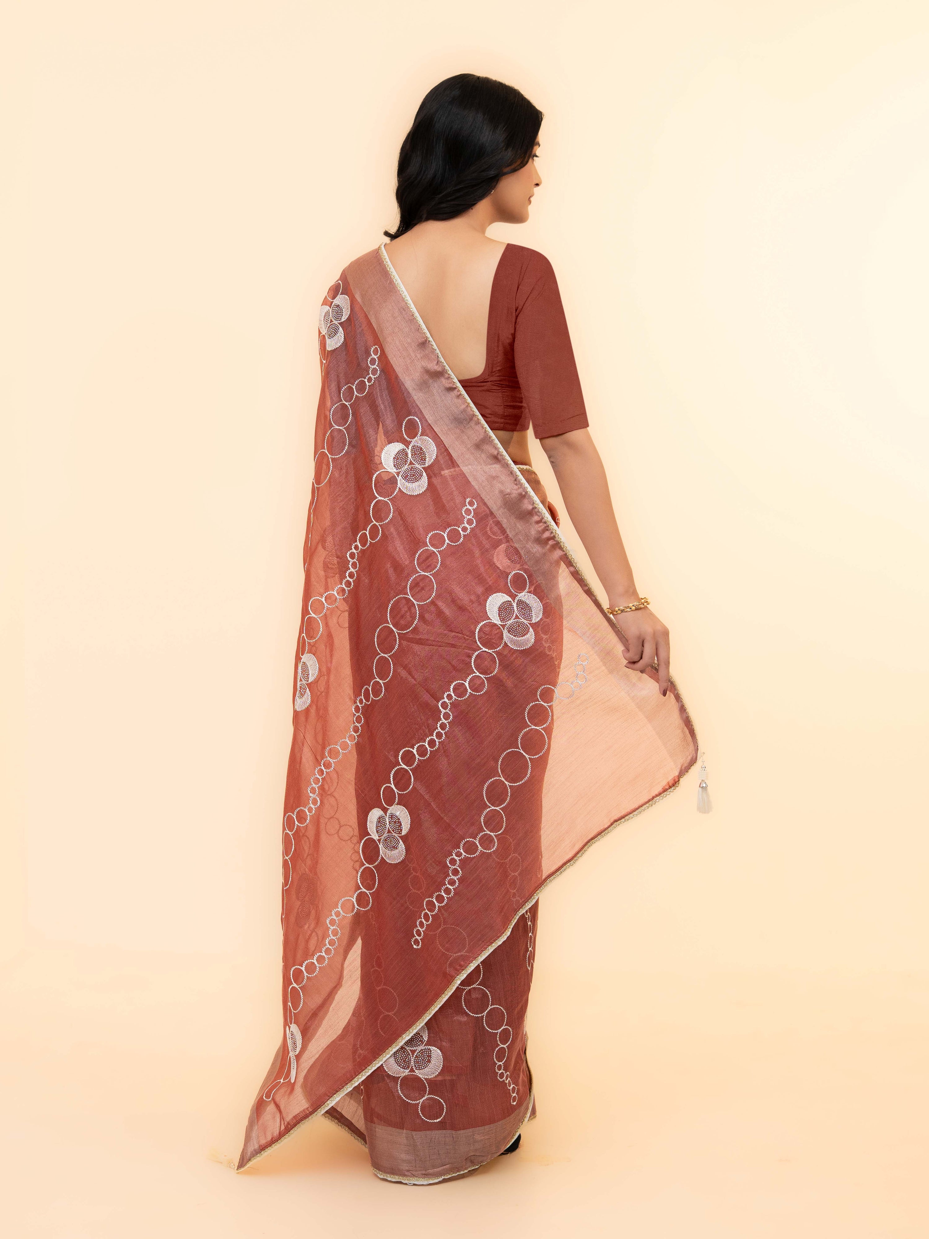 Rust Brown Tissue silk Saree