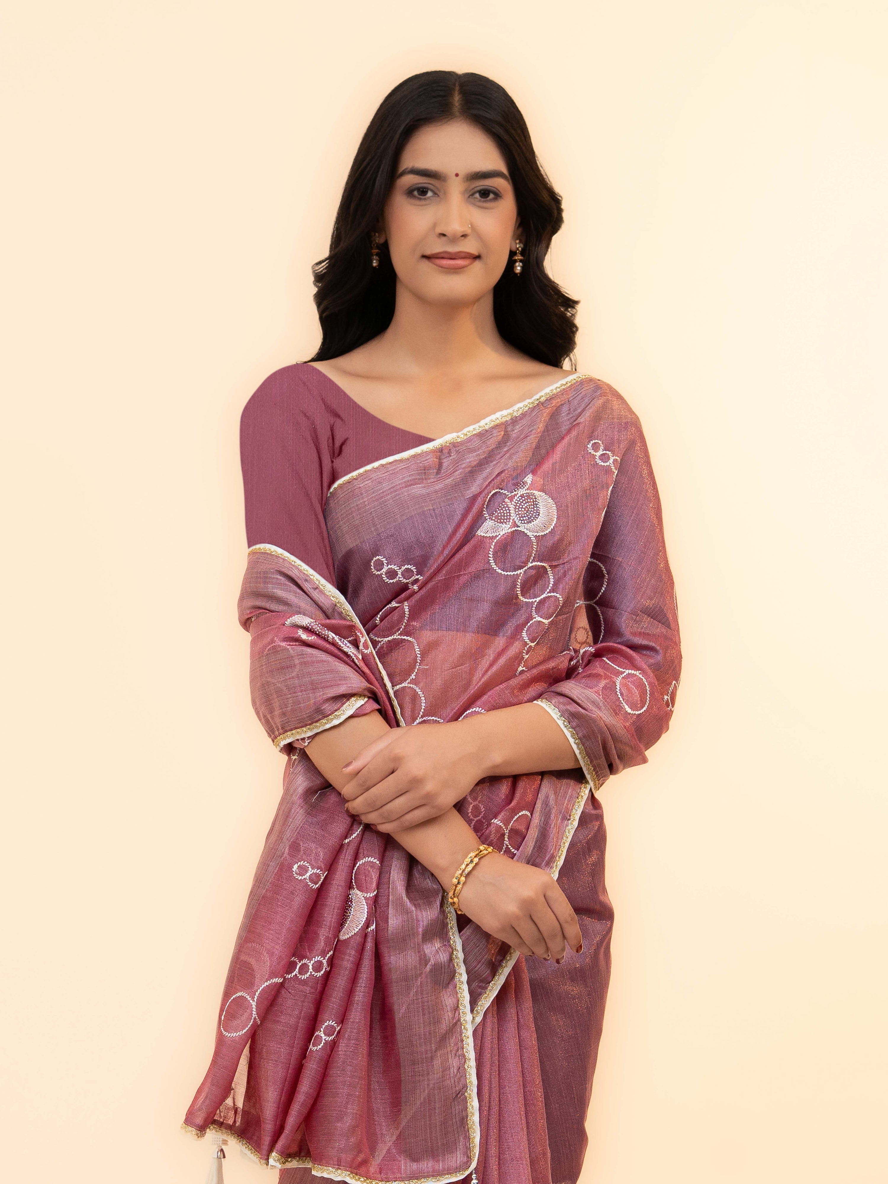 Dusty Pink tissue silk Saree
