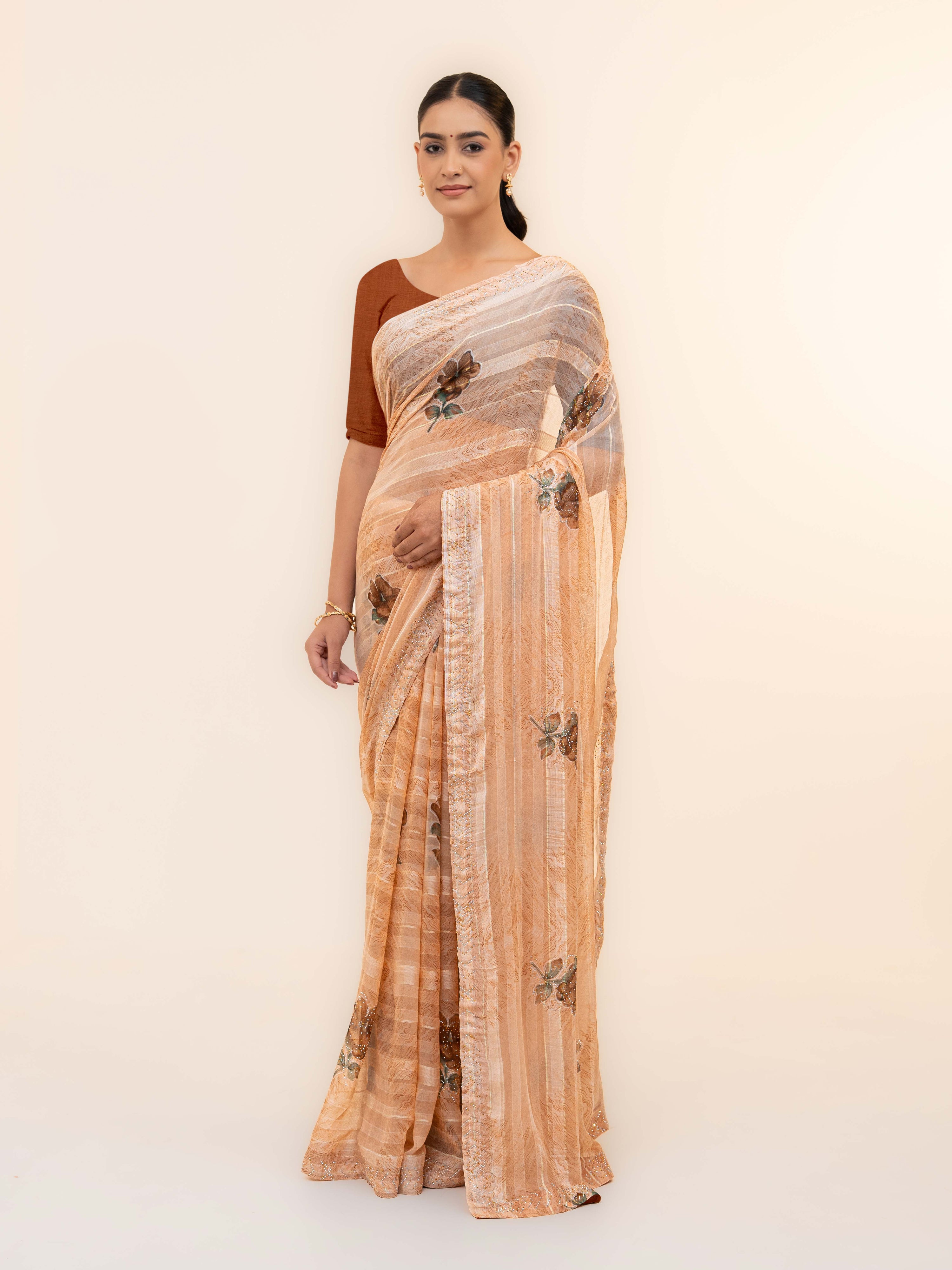 Peach Pink Soft Georgette Saree