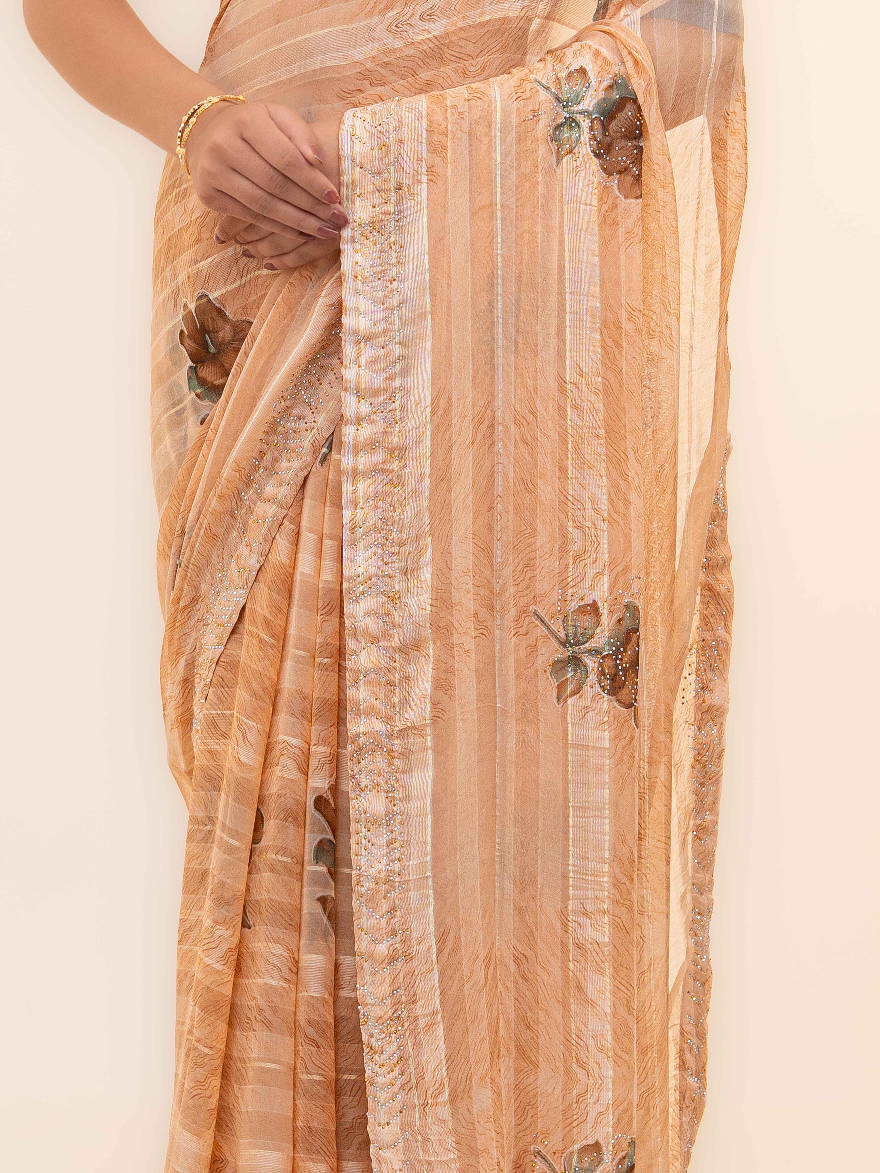 Peach Pink Soft Georgette Saree