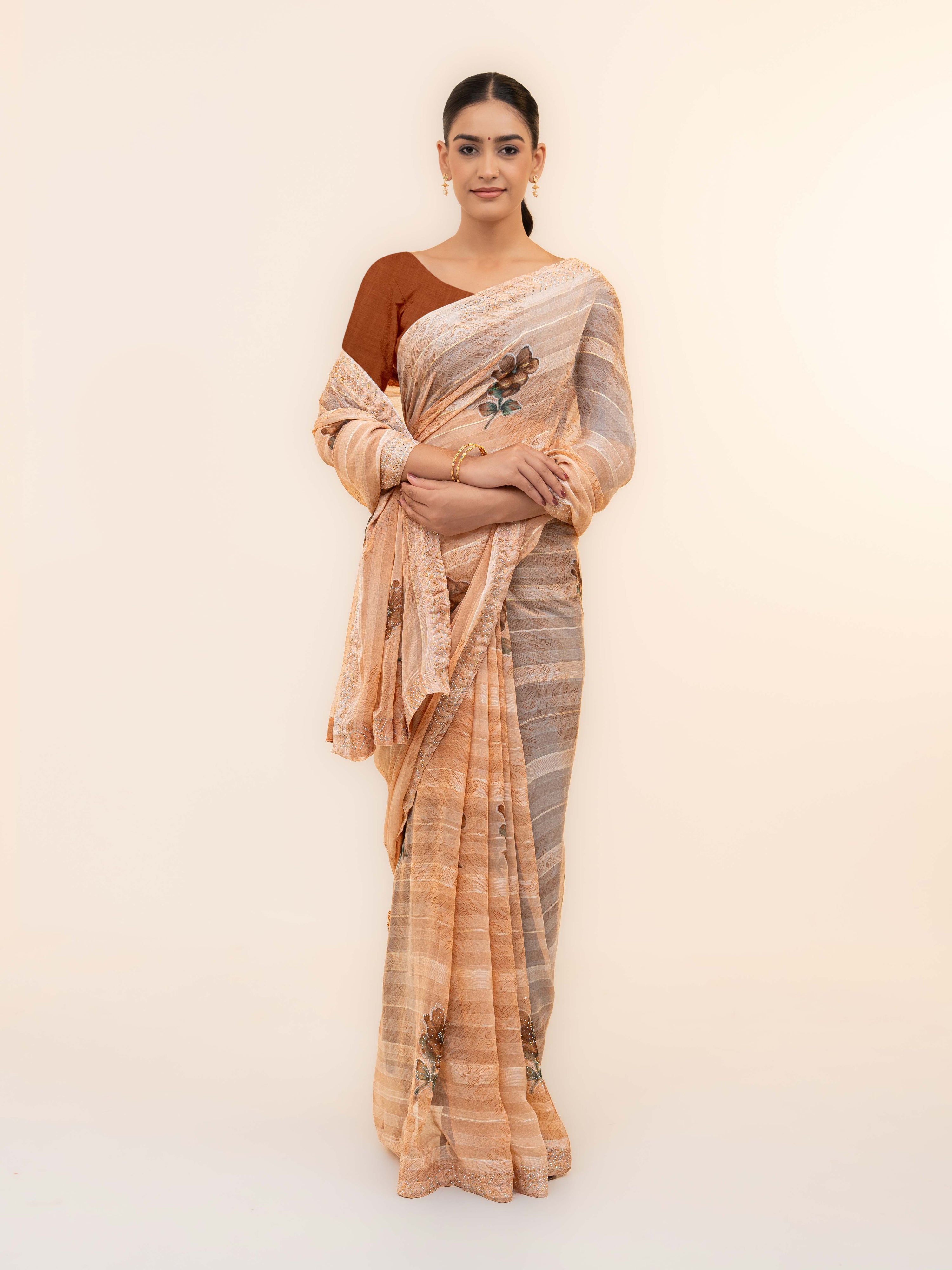 Peach Pink Soft Georgette Saree