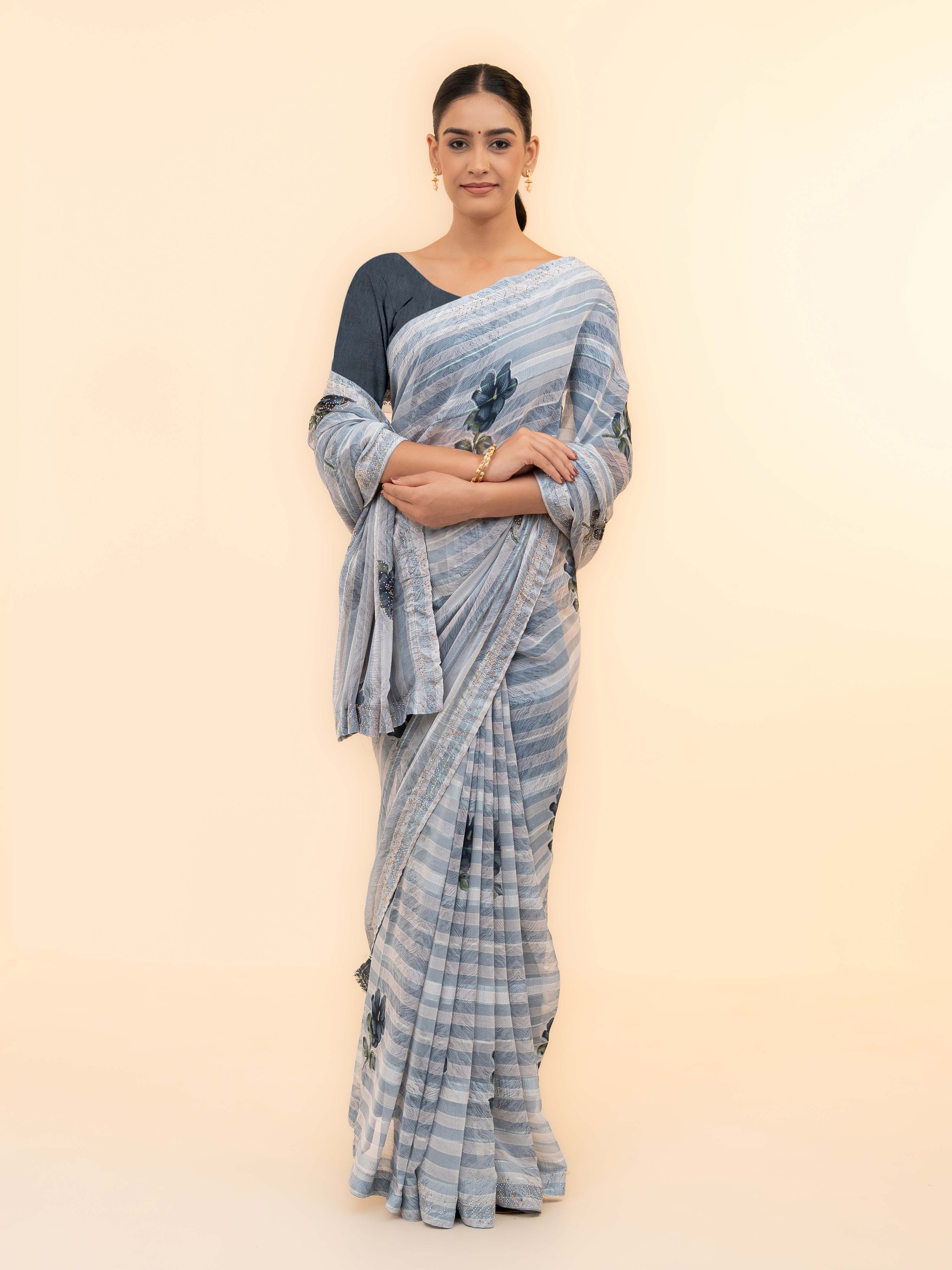 Grey Soft Georgette Saree