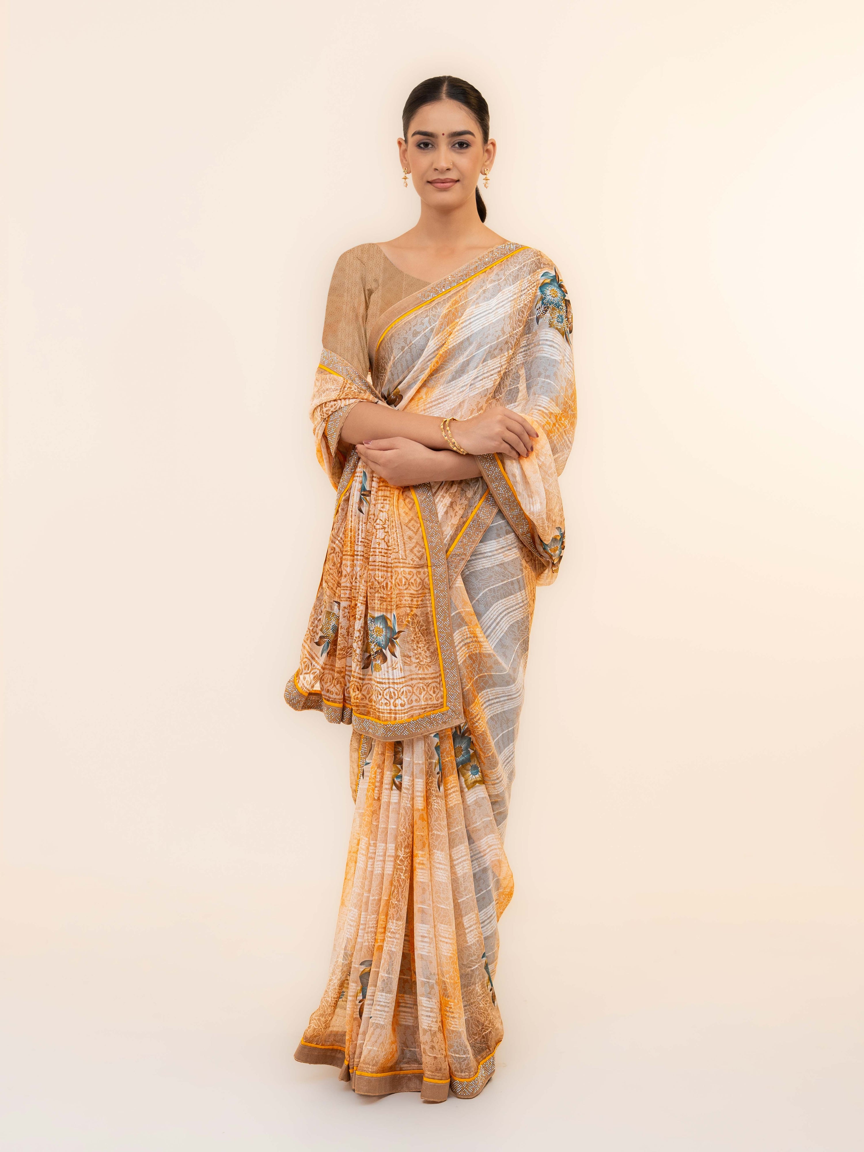 Orange Beige Georgette Saree