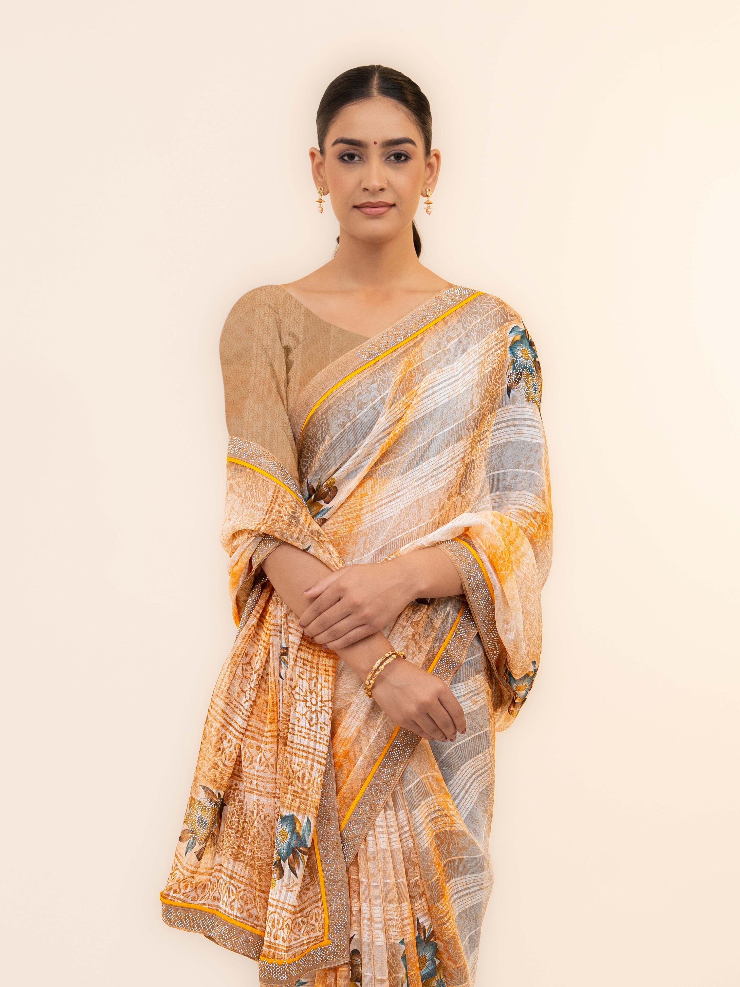 Orange Beige Georgette Saree