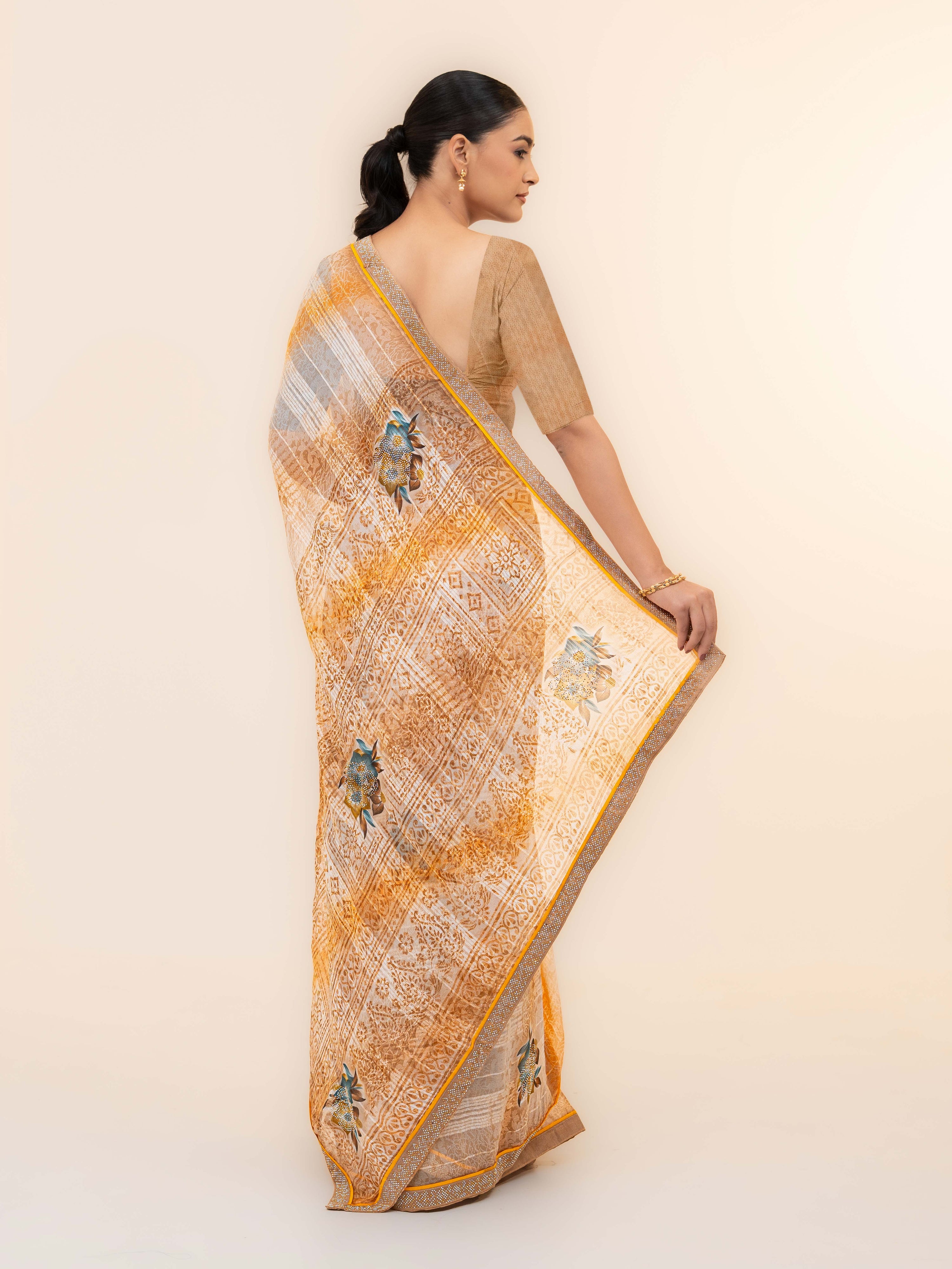 Orange Beige Georgette Saree
