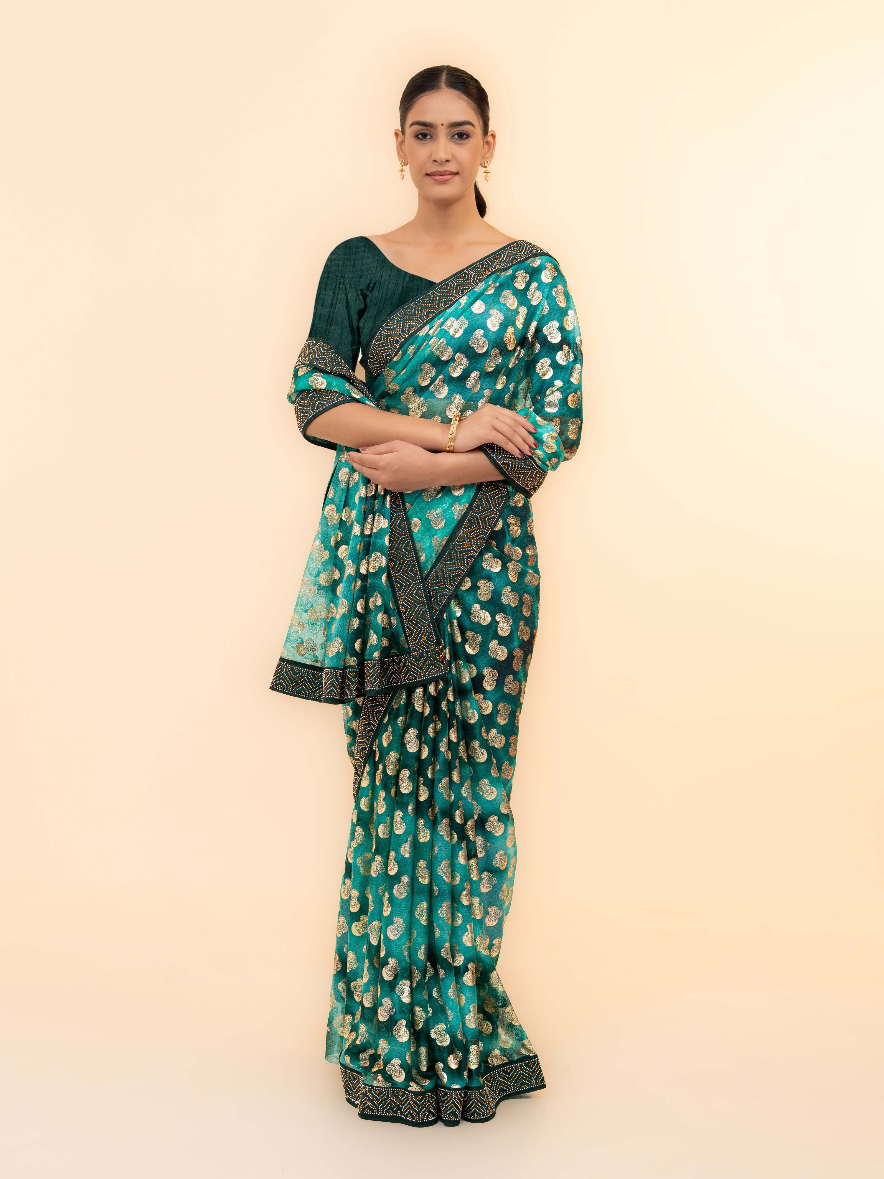 Teal Green Lycra Saree
