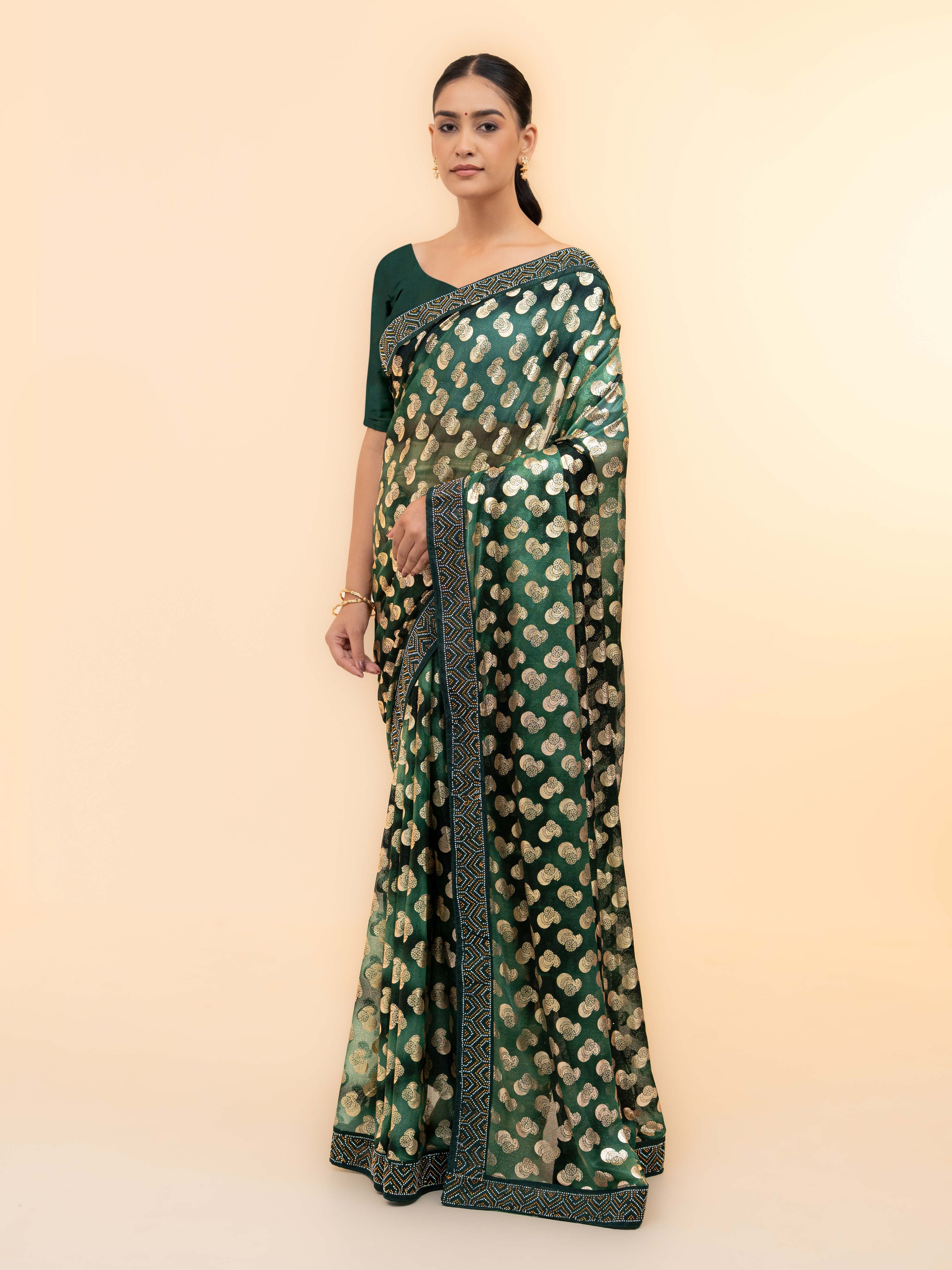 Dark Green Lycra Saree