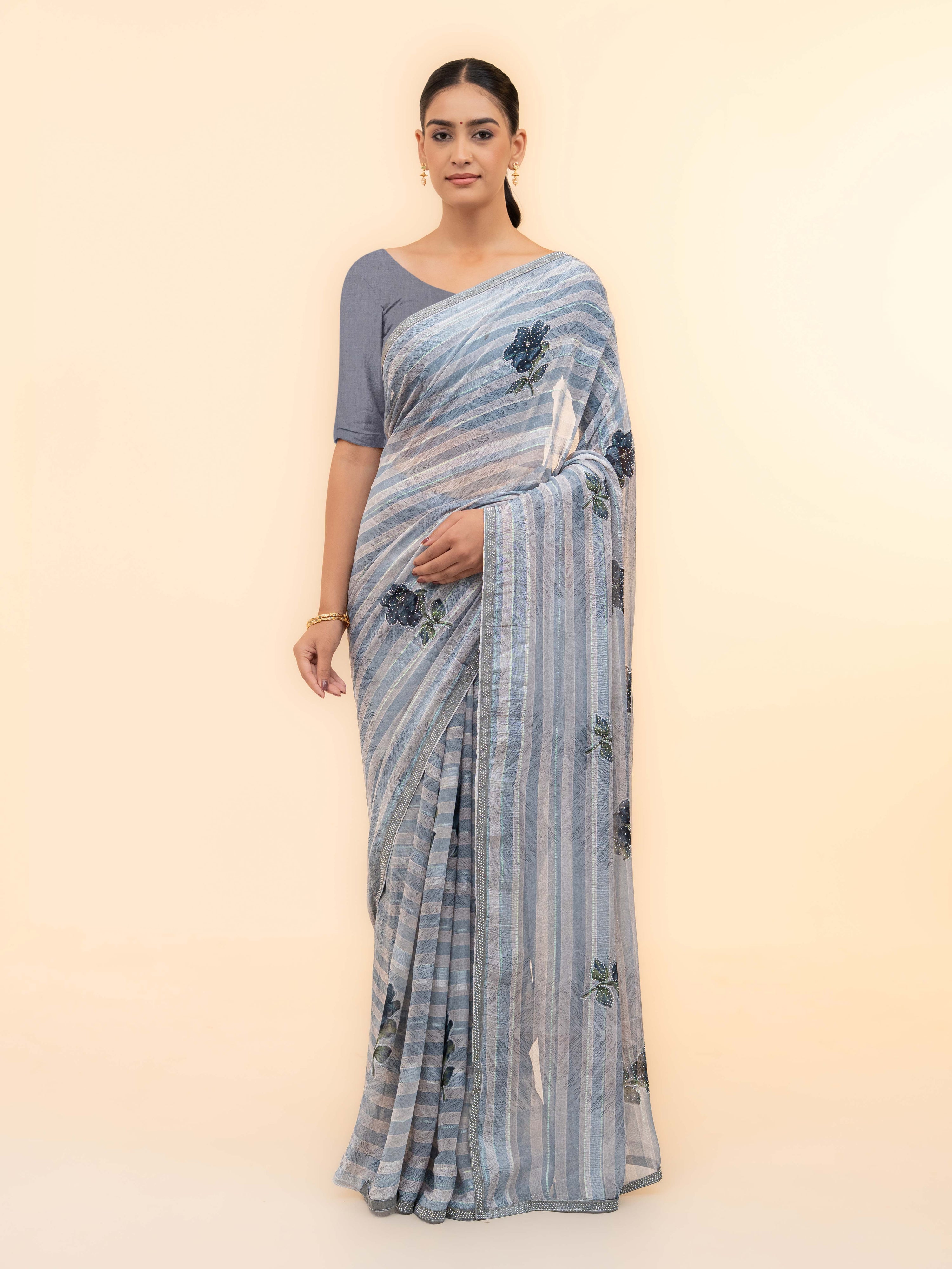 Grey Soft Georgette Saree