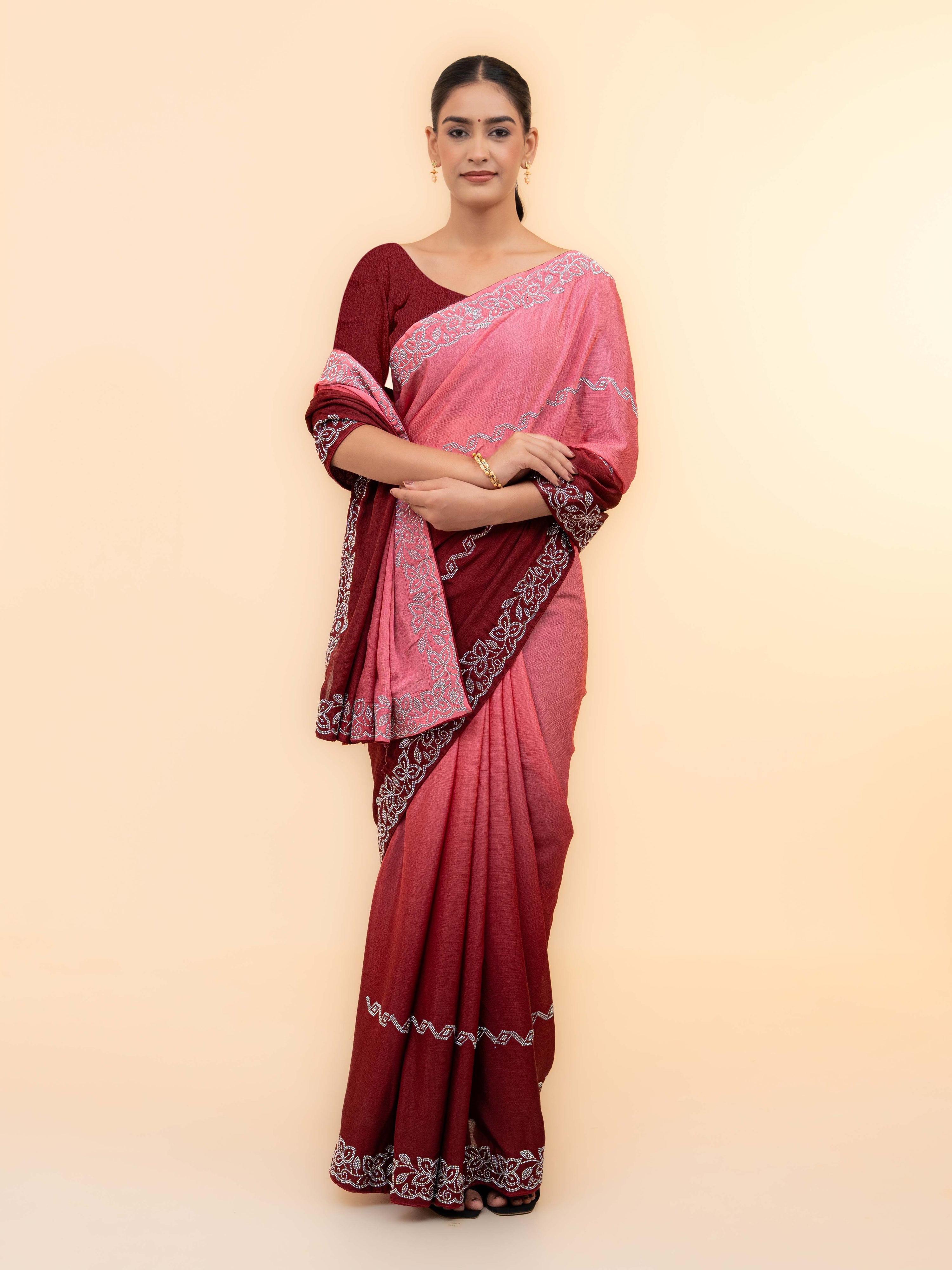 Maroon & Pink Minakari Silk Saree
