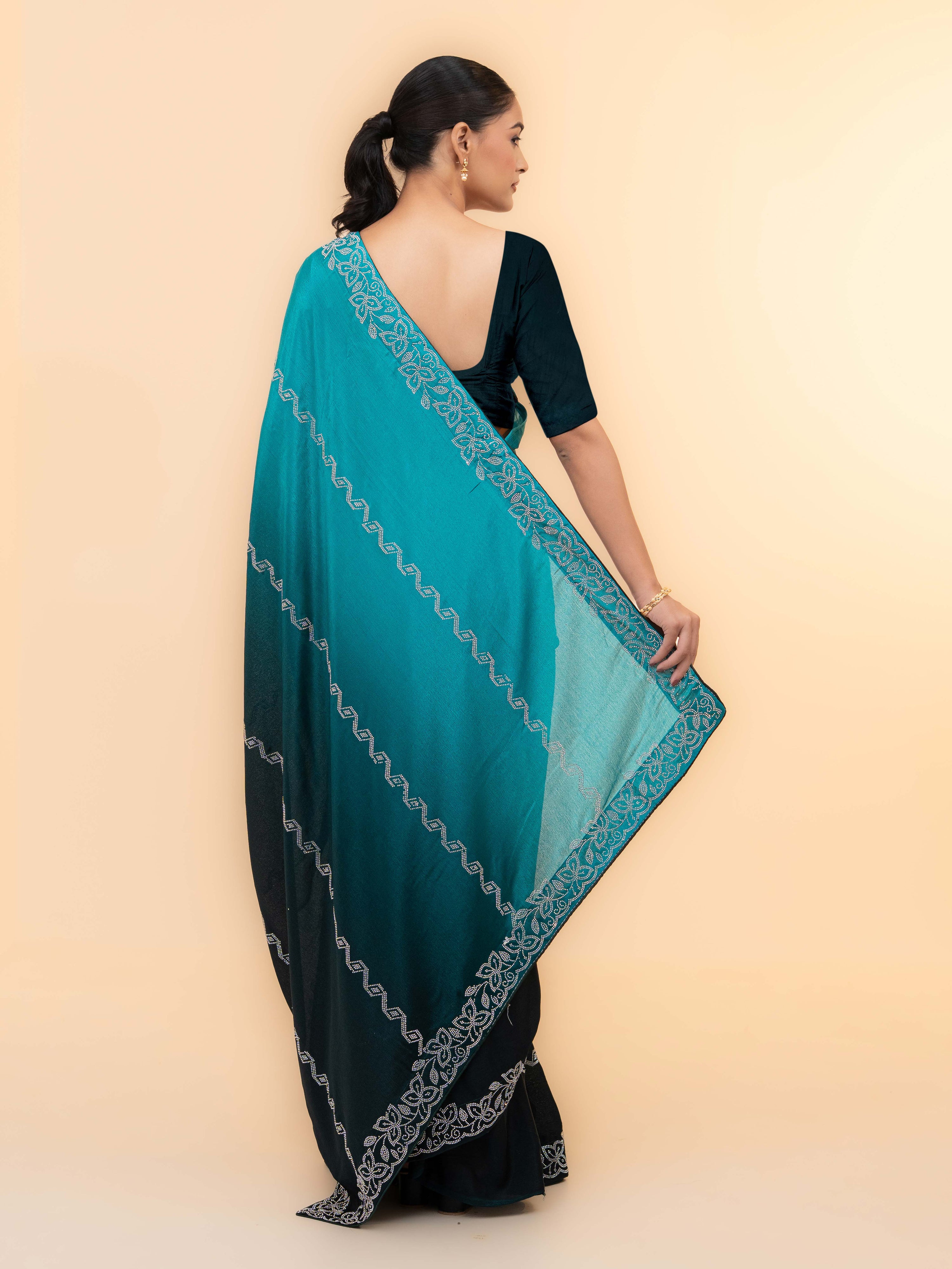 Blue & Black Minakari Silk Saree