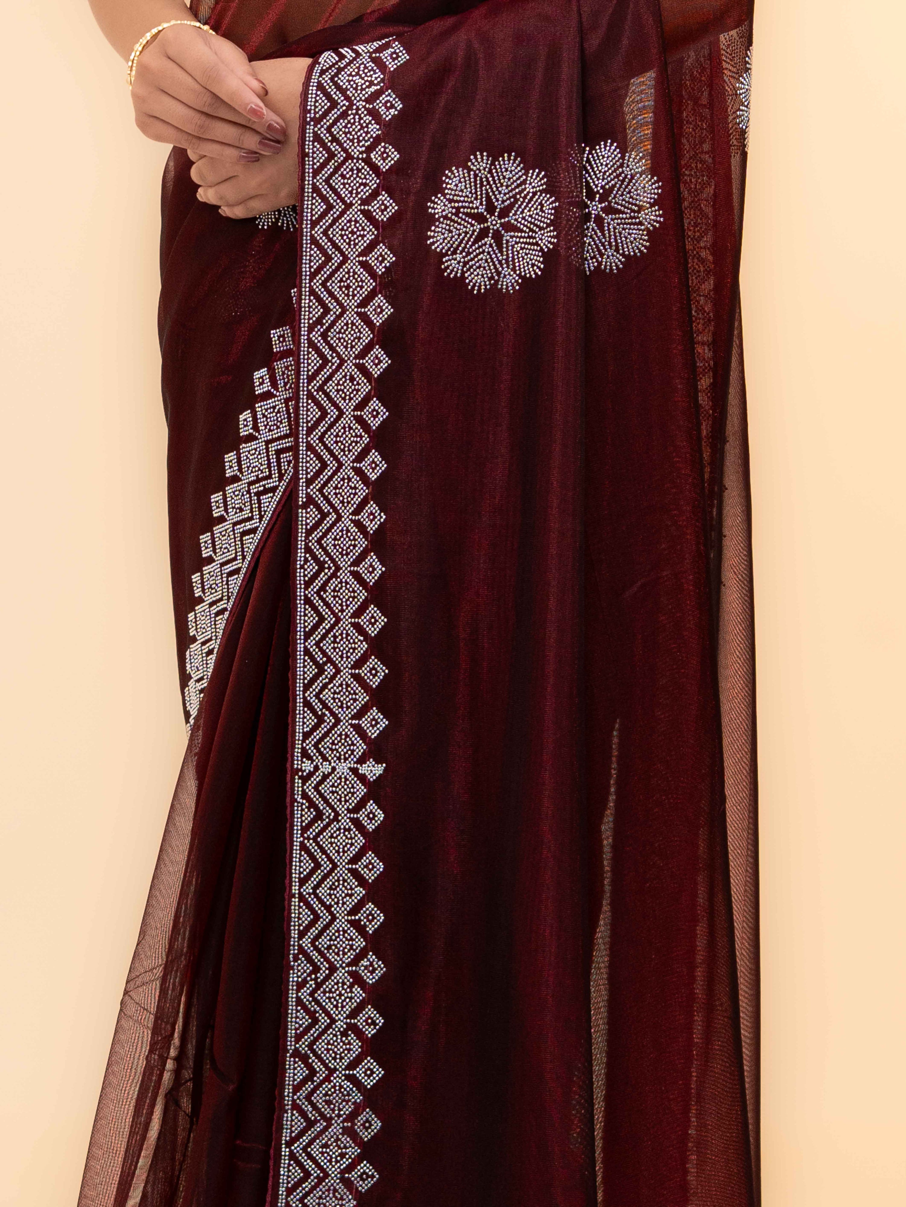 Burgundy Soft Net Saree